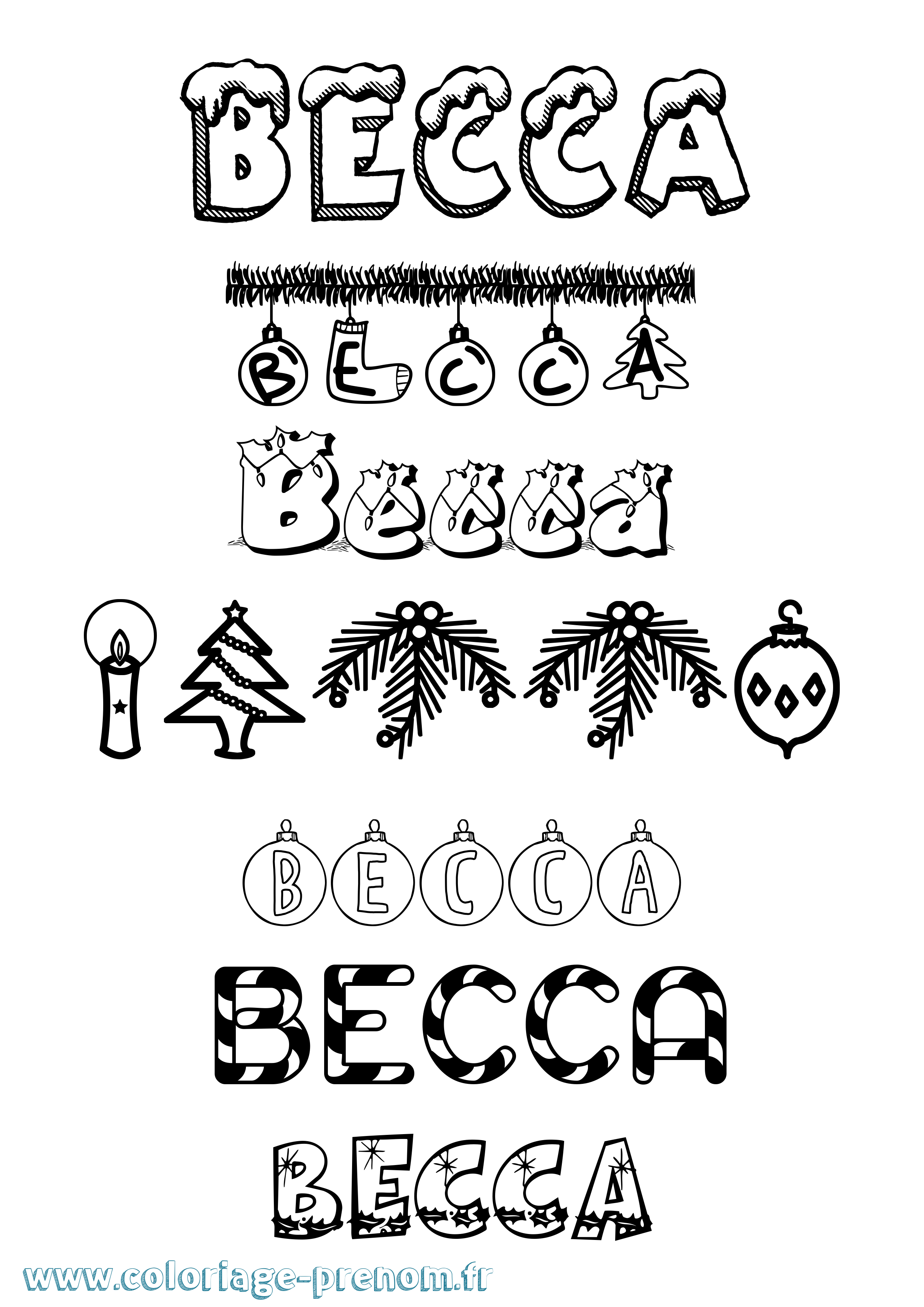 Coloriage Becca Noël Coloriage prénom Becca Noël