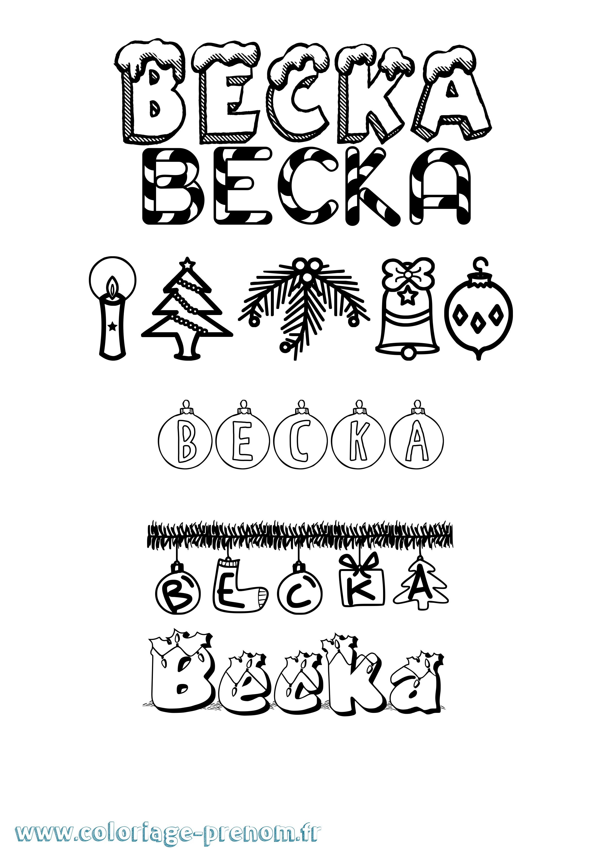 Coloriage prénom Becka Noël