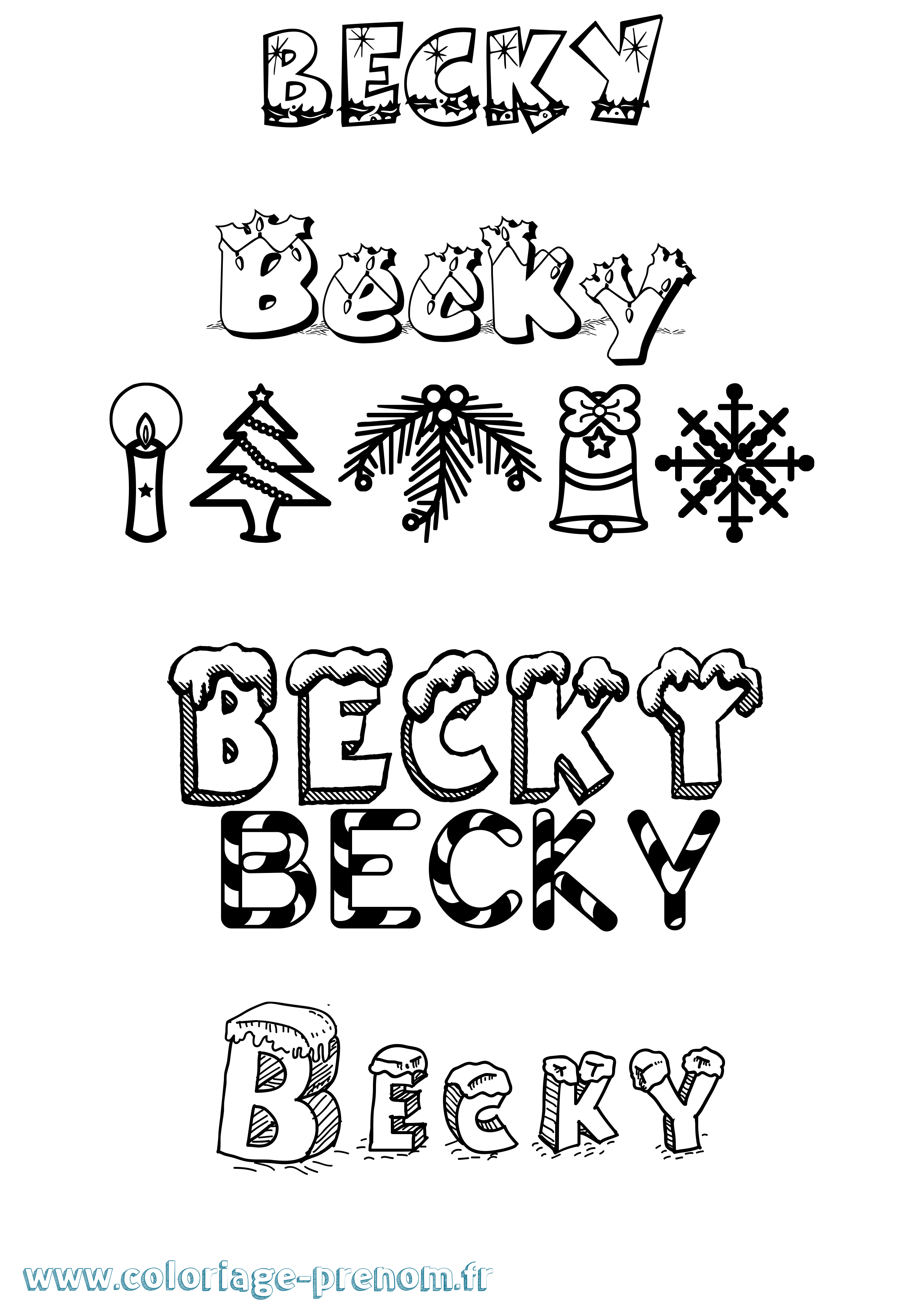 Coloriage prénom Becky Noël