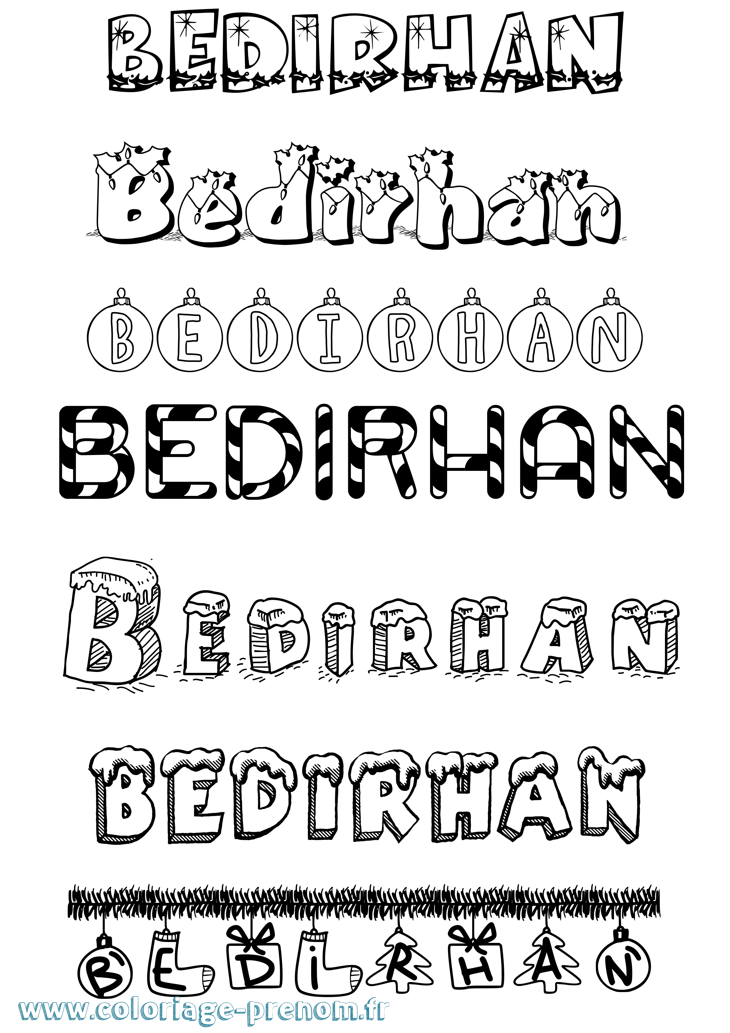 Coloriage Bedirhan Noël Coloriage prénom Bedirhan Noël