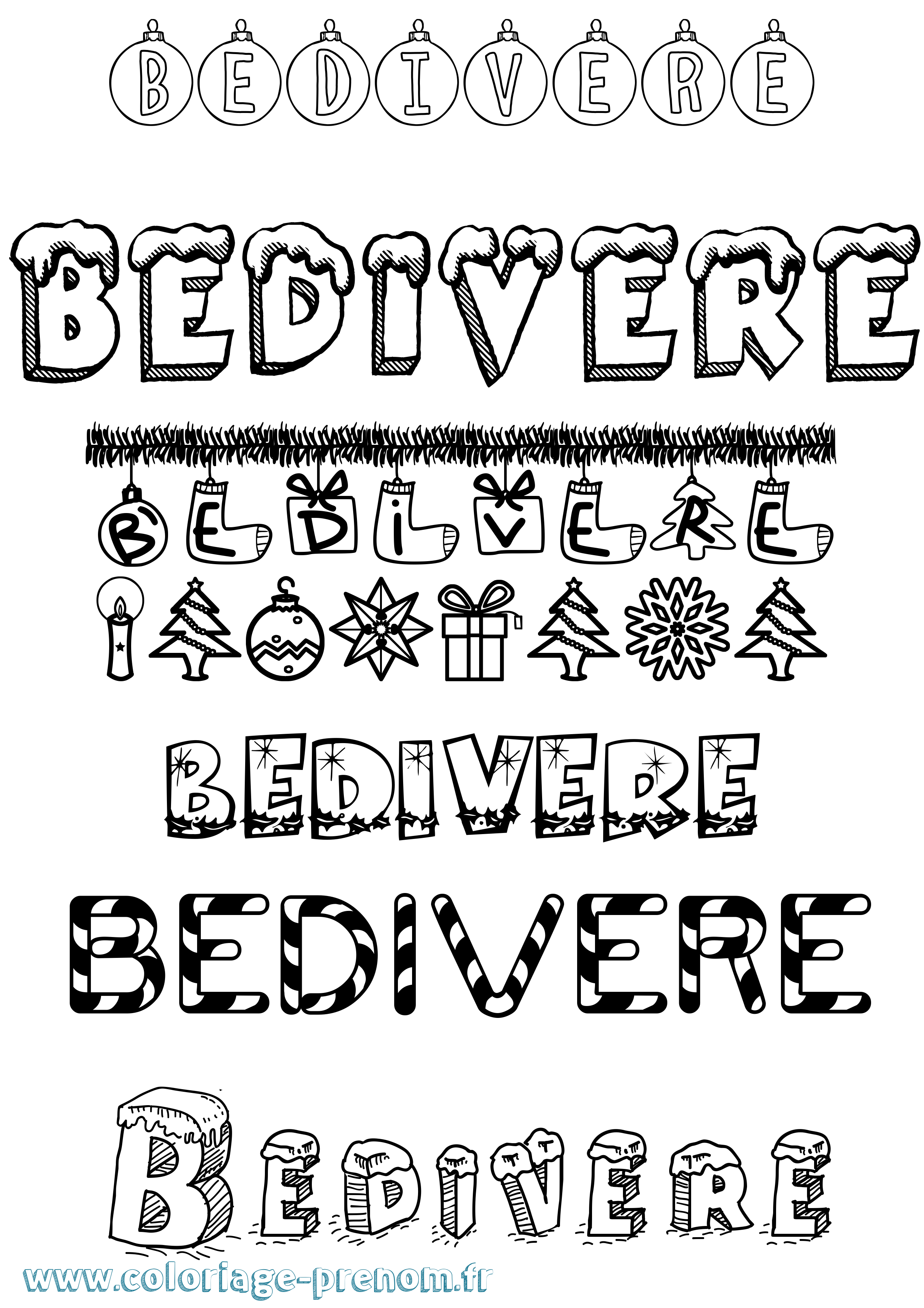 Coloriage Bedivere Noël Coloriage prénom Bedivere Noël