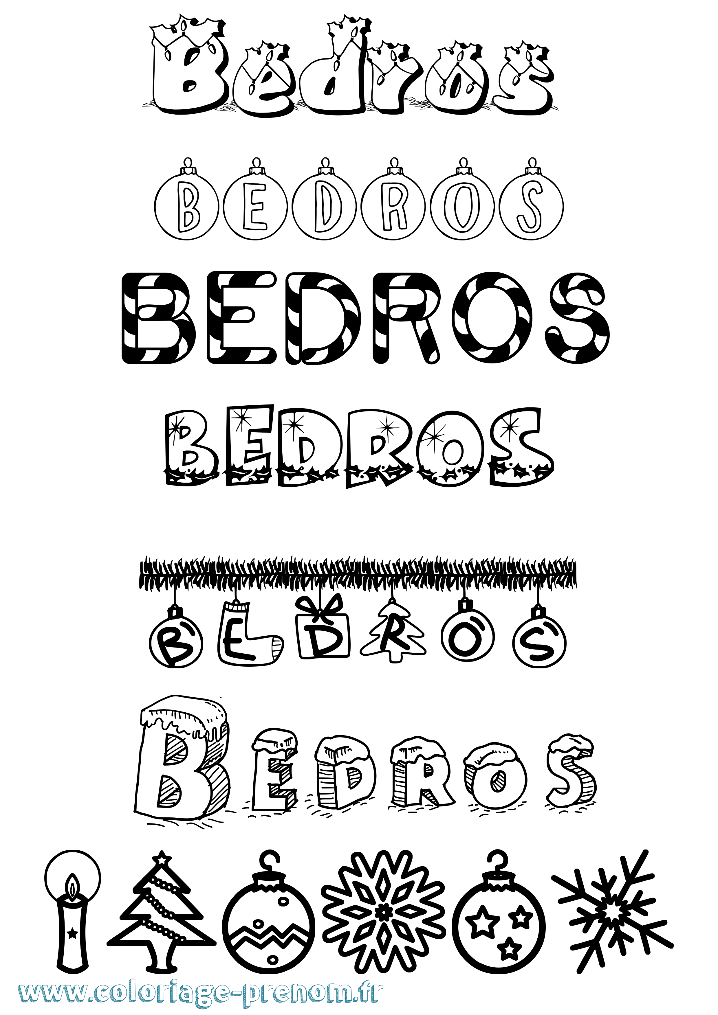 Coloriage Bedros Noël Coloriage prénom Bedros Noël