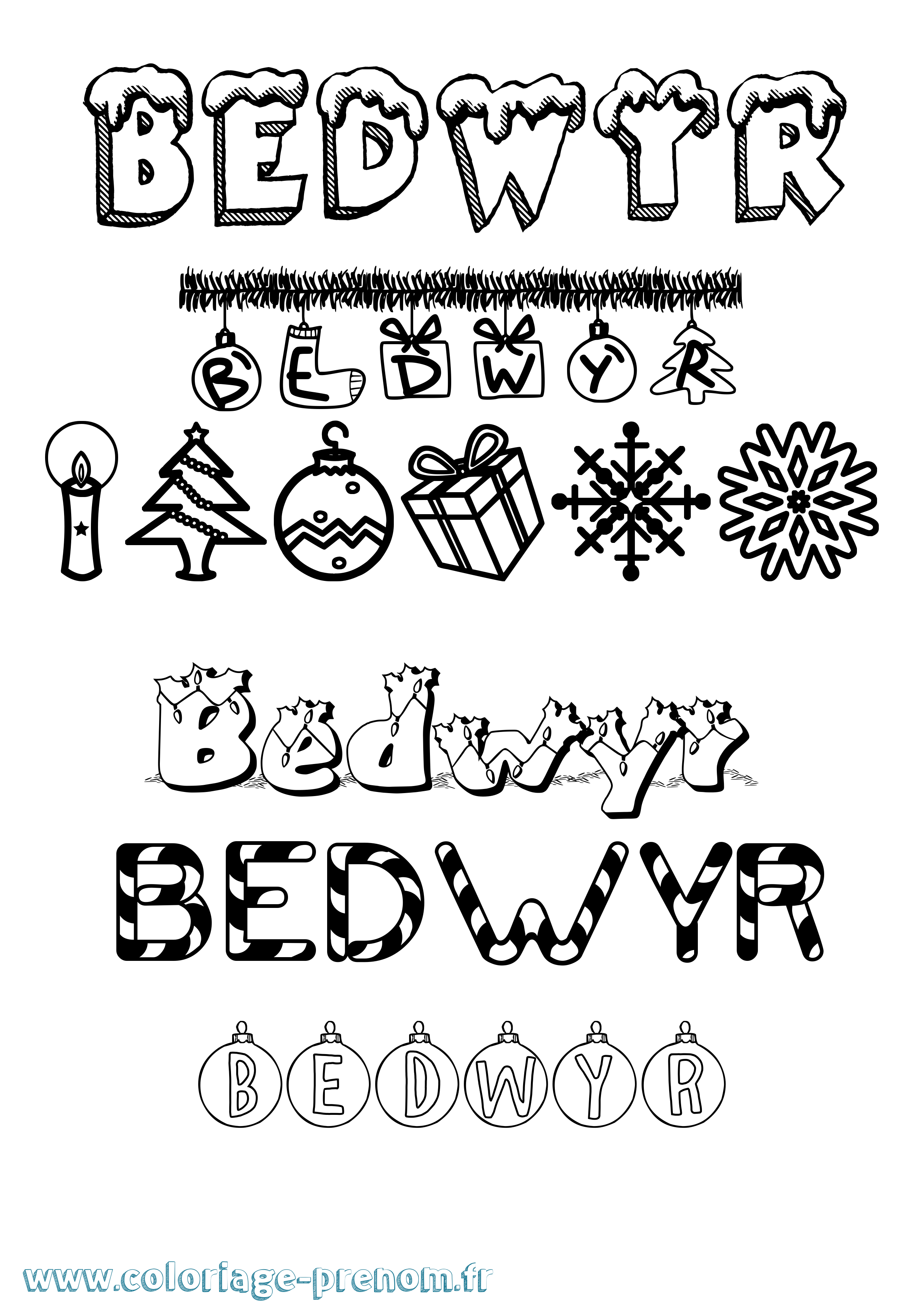 Coloriage Bedwyr Noël Coloriage prénom Bedwyr Noël