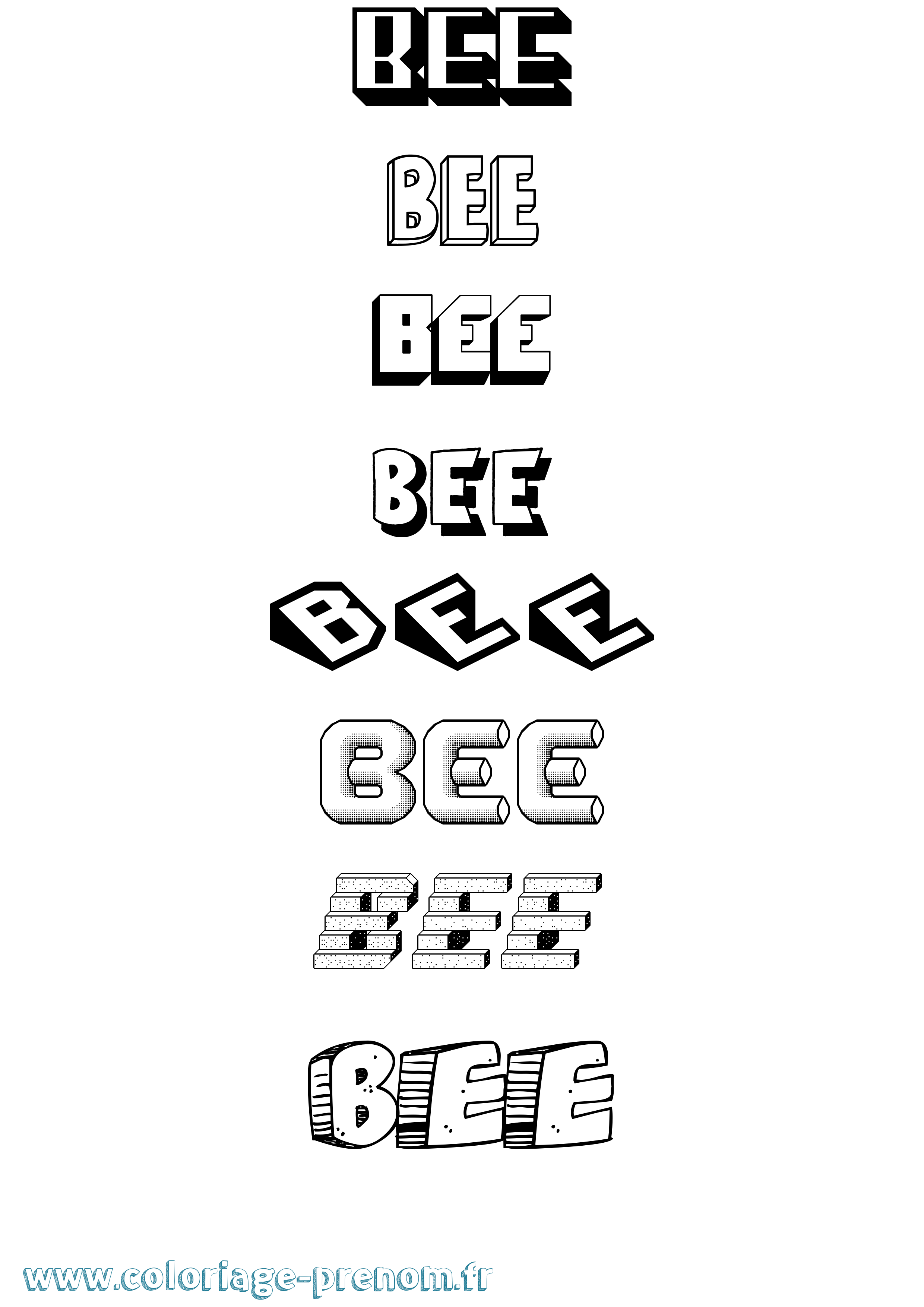 Coloriage prénom Bee Effet 3D