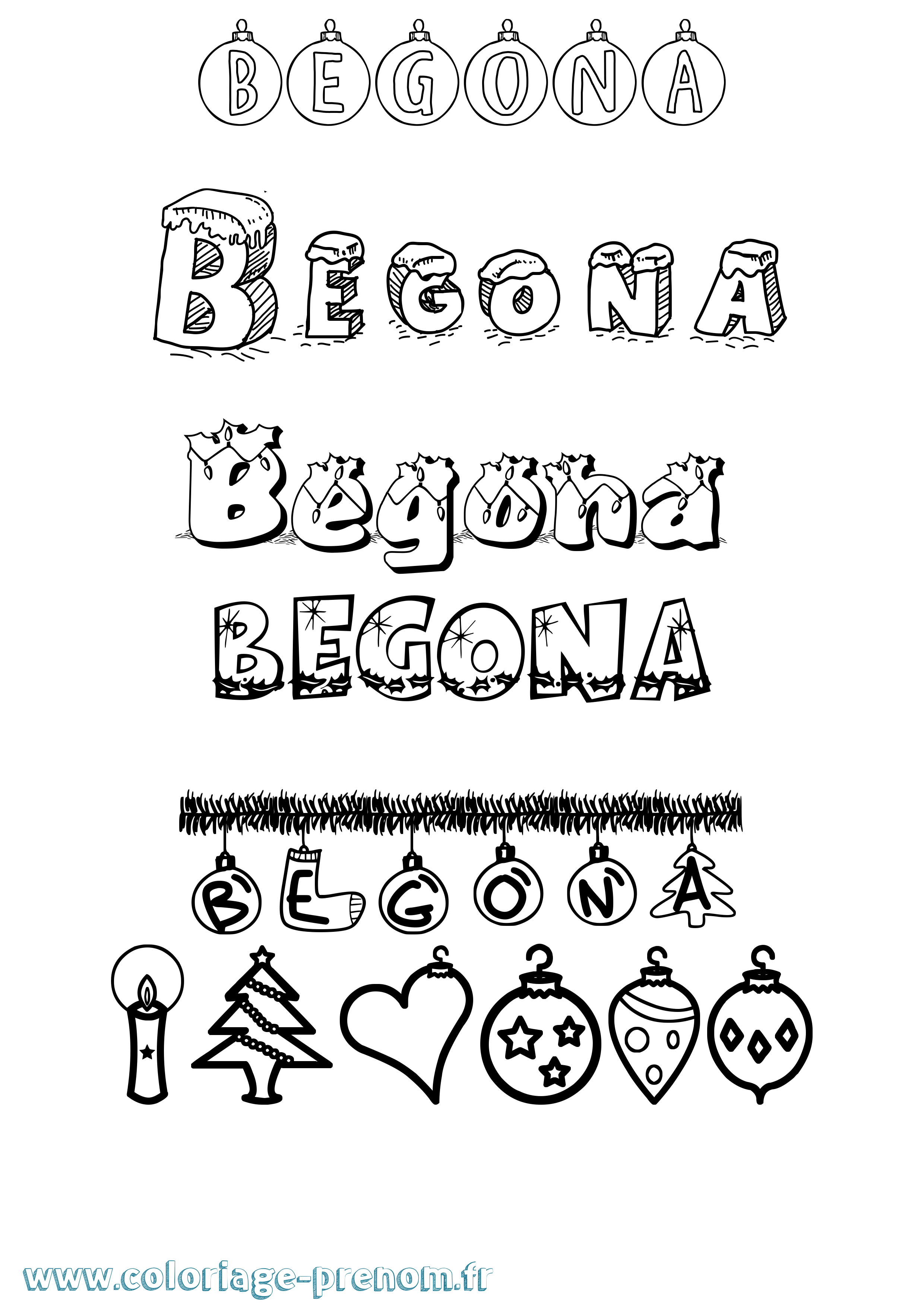 Coloriage prénom Begona Noël
