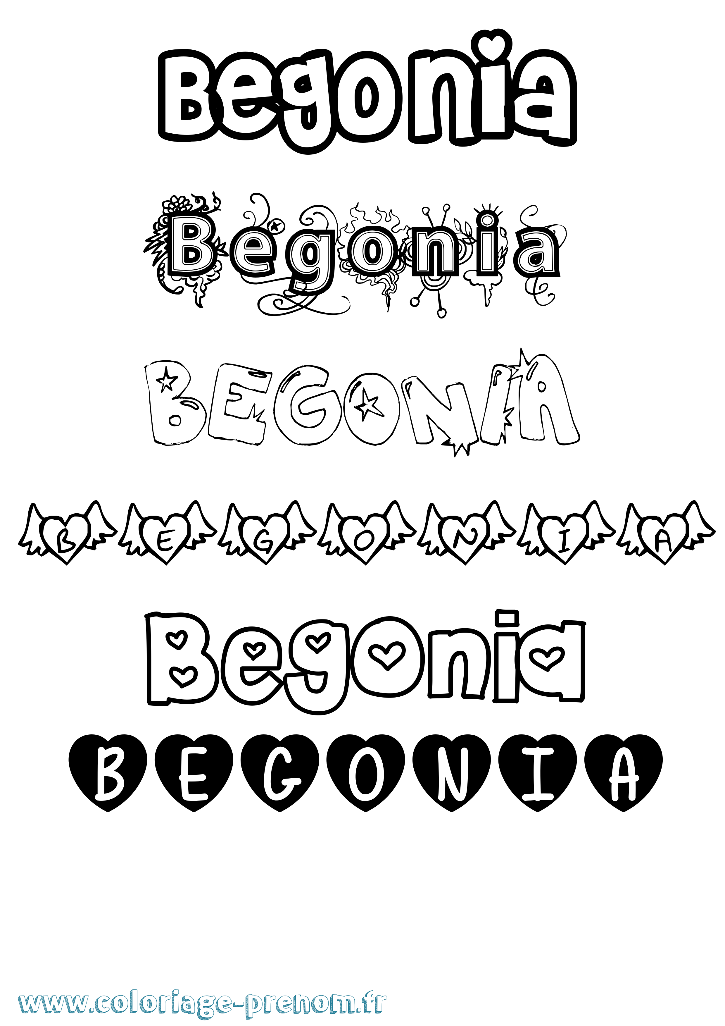 Coloriage prénom Begonia Girly