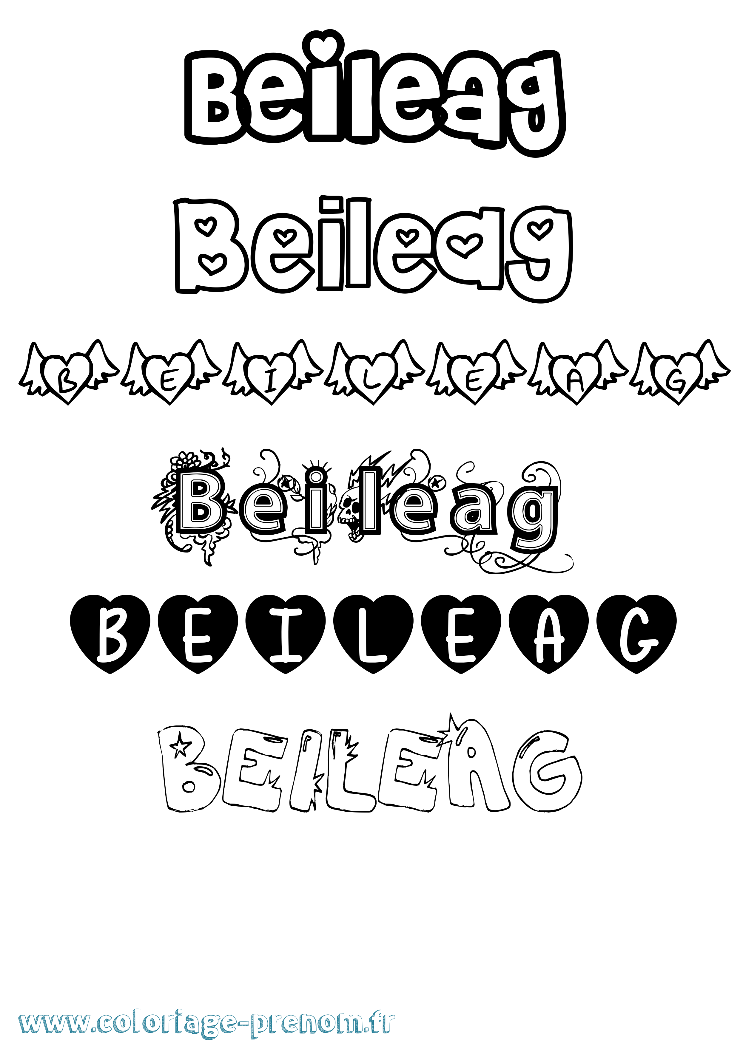 Coloriage prénom Beileag Girly
