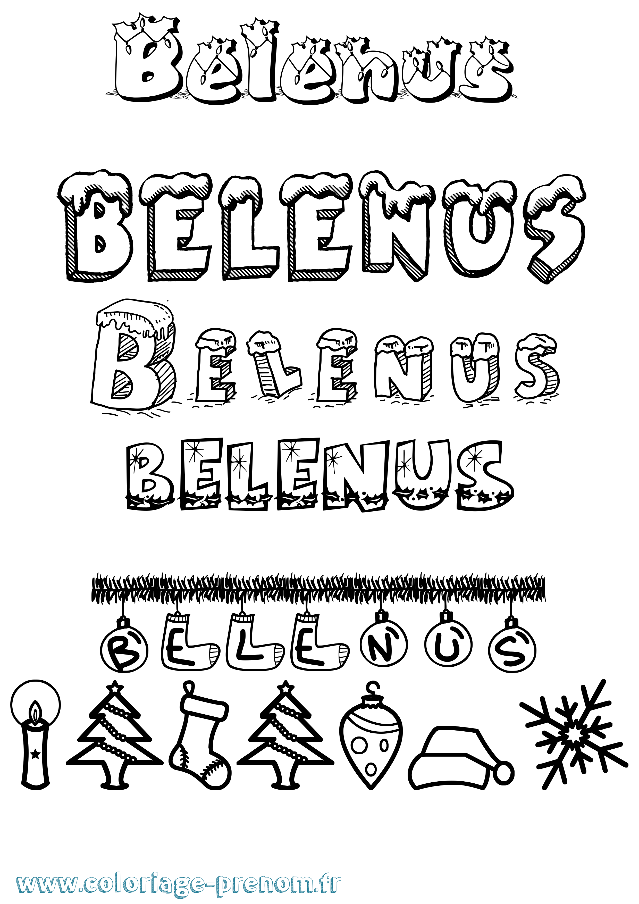Coloriage prénom Belenus Noël