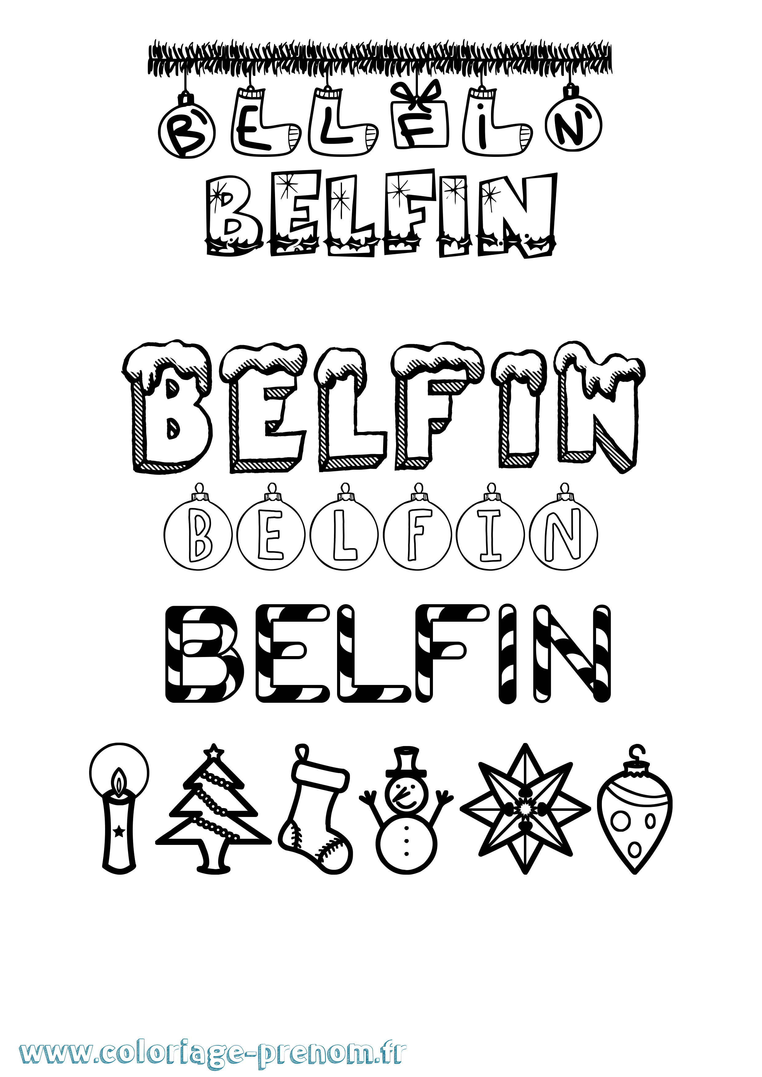 Coloriage prénom Belfin Noël