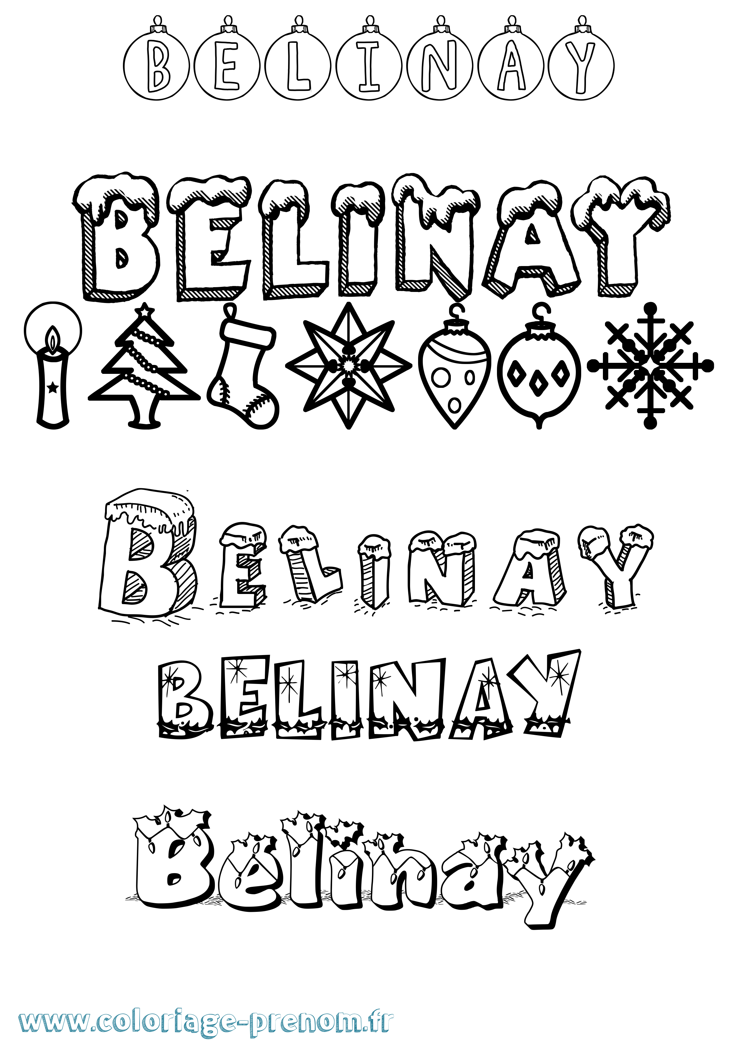 Coloriage Belinay Noël Coloriage prénom Belinay Noël
