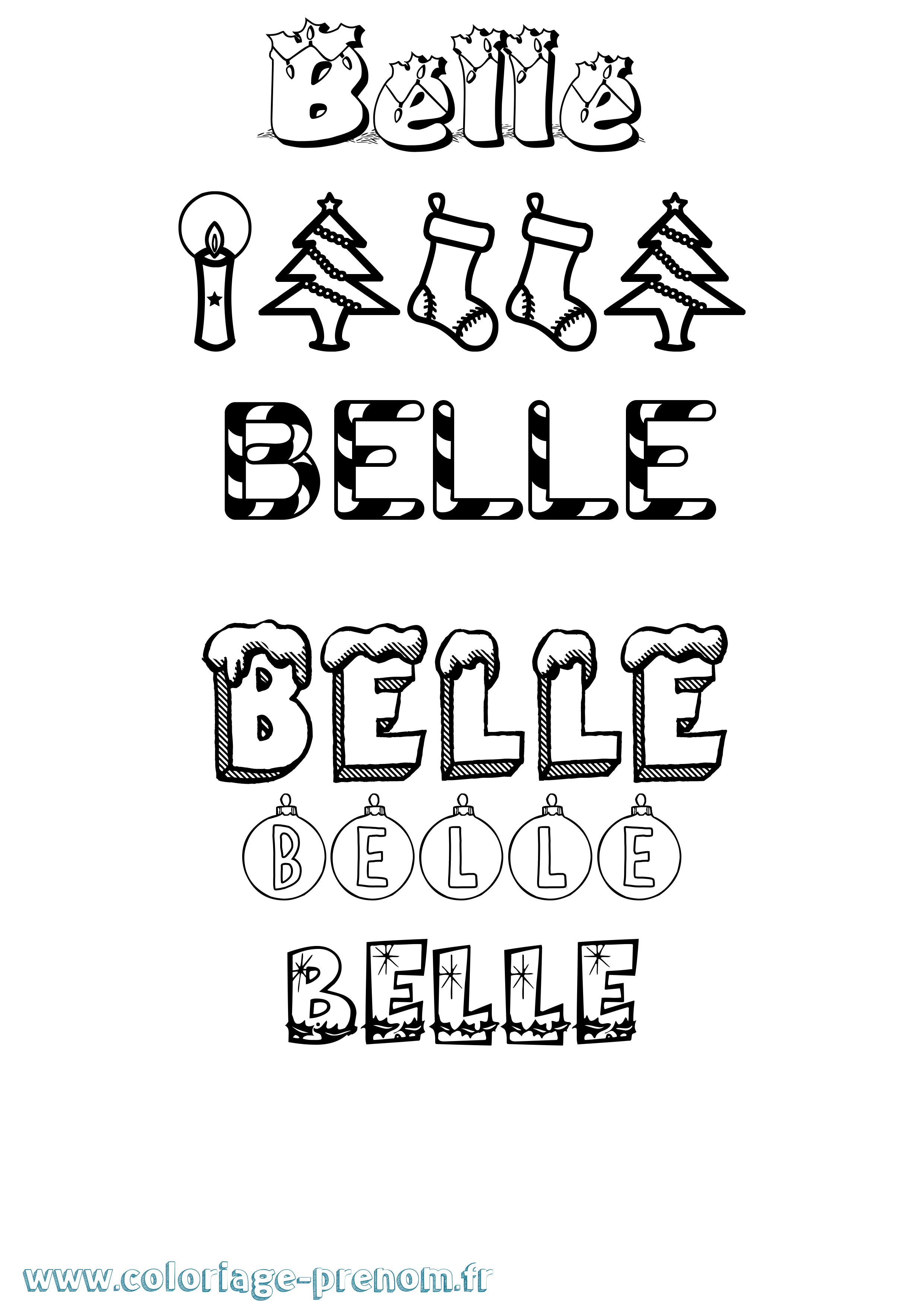 Coloriage Belle Noël Coloriage prénom Belle Noël