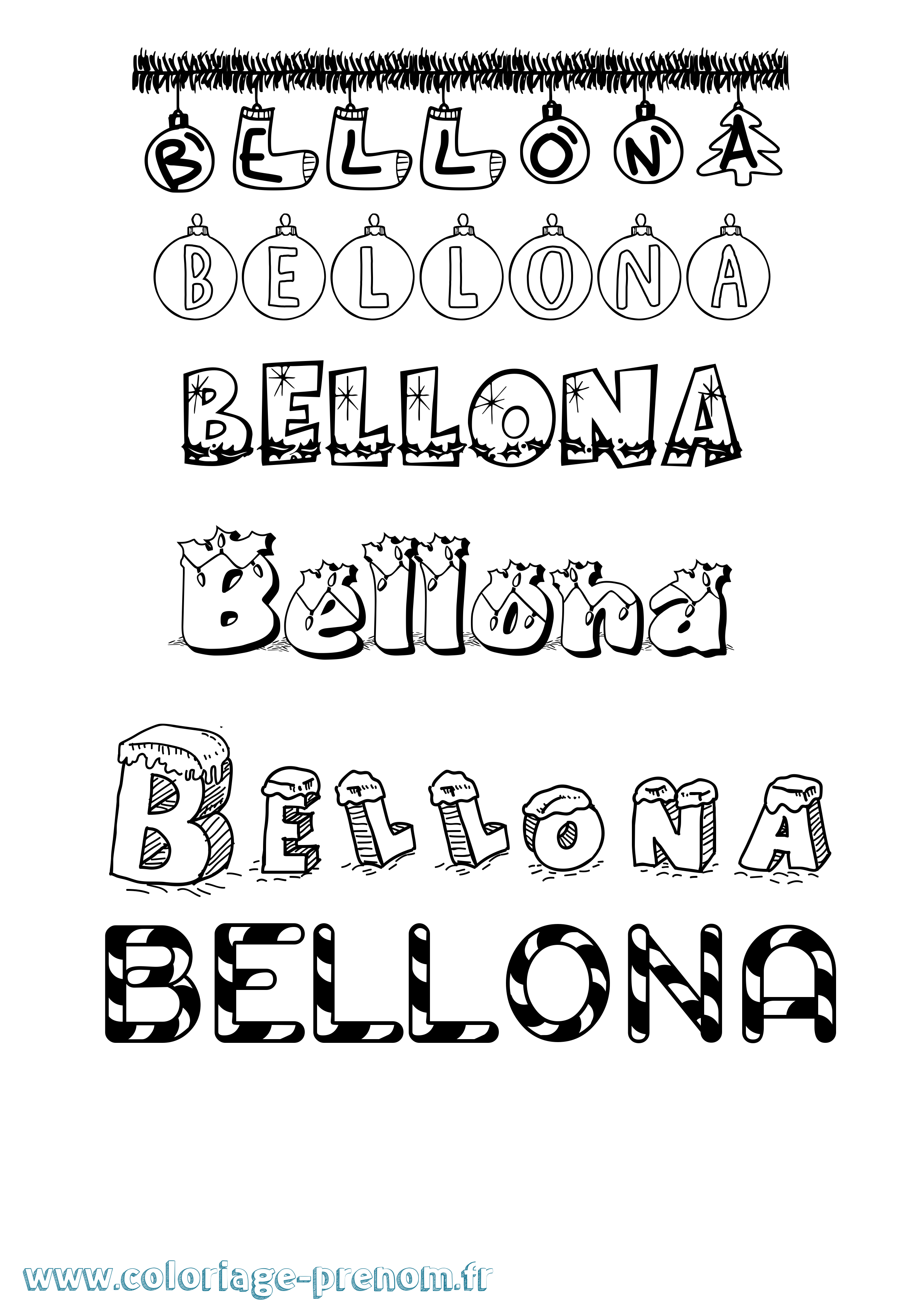Coloriage prénom Bellona Noël