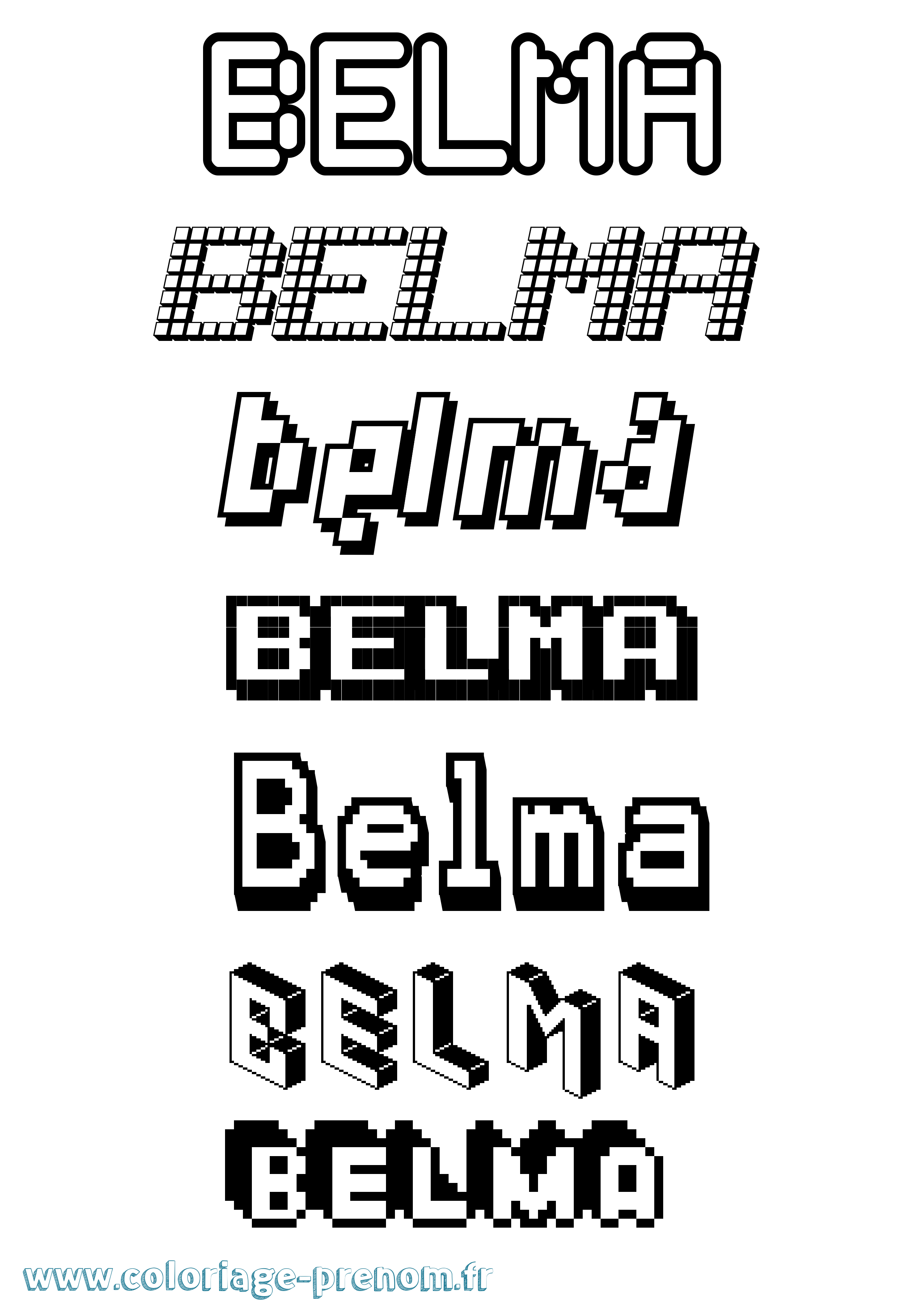 Coloriage prénom Belma Pixel