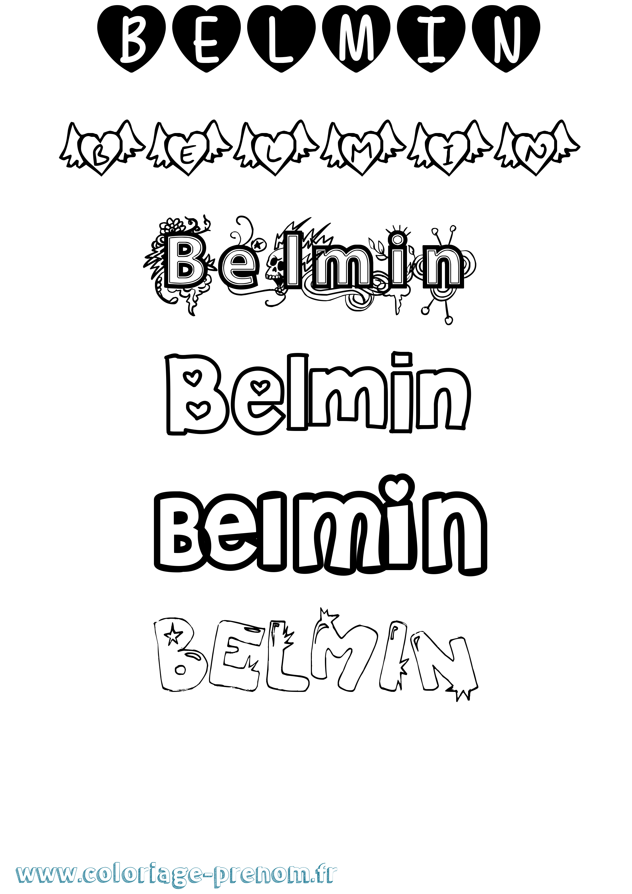 Coloriage prénom Belmin Girly