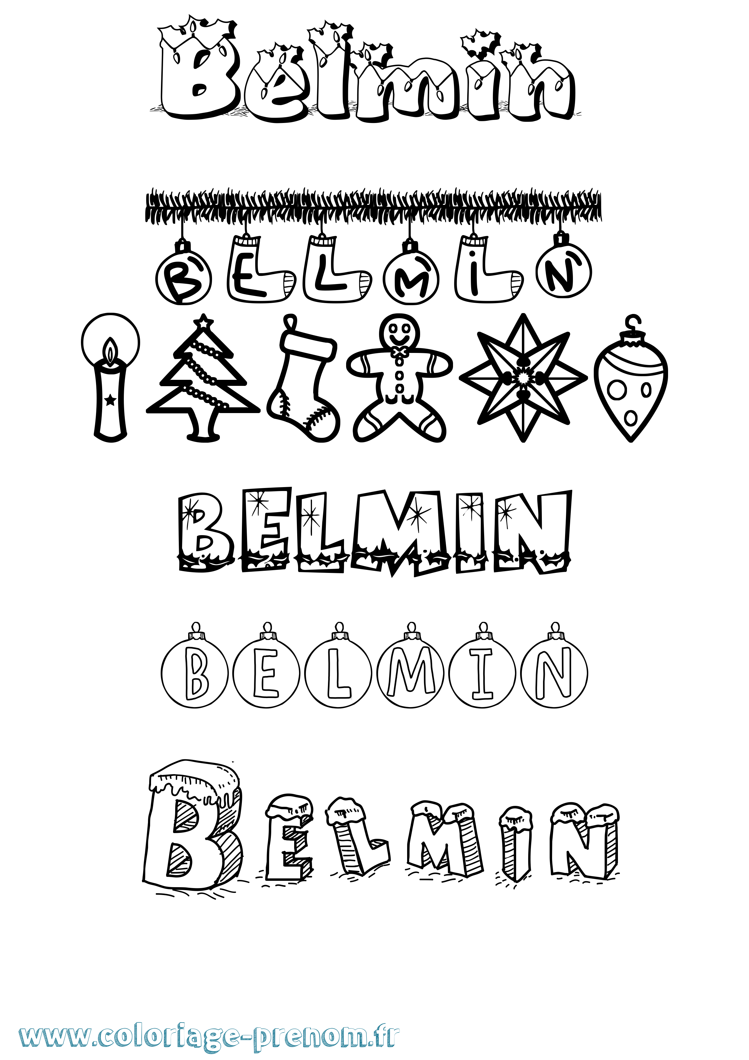 Coloriage prénom Belmin Noël