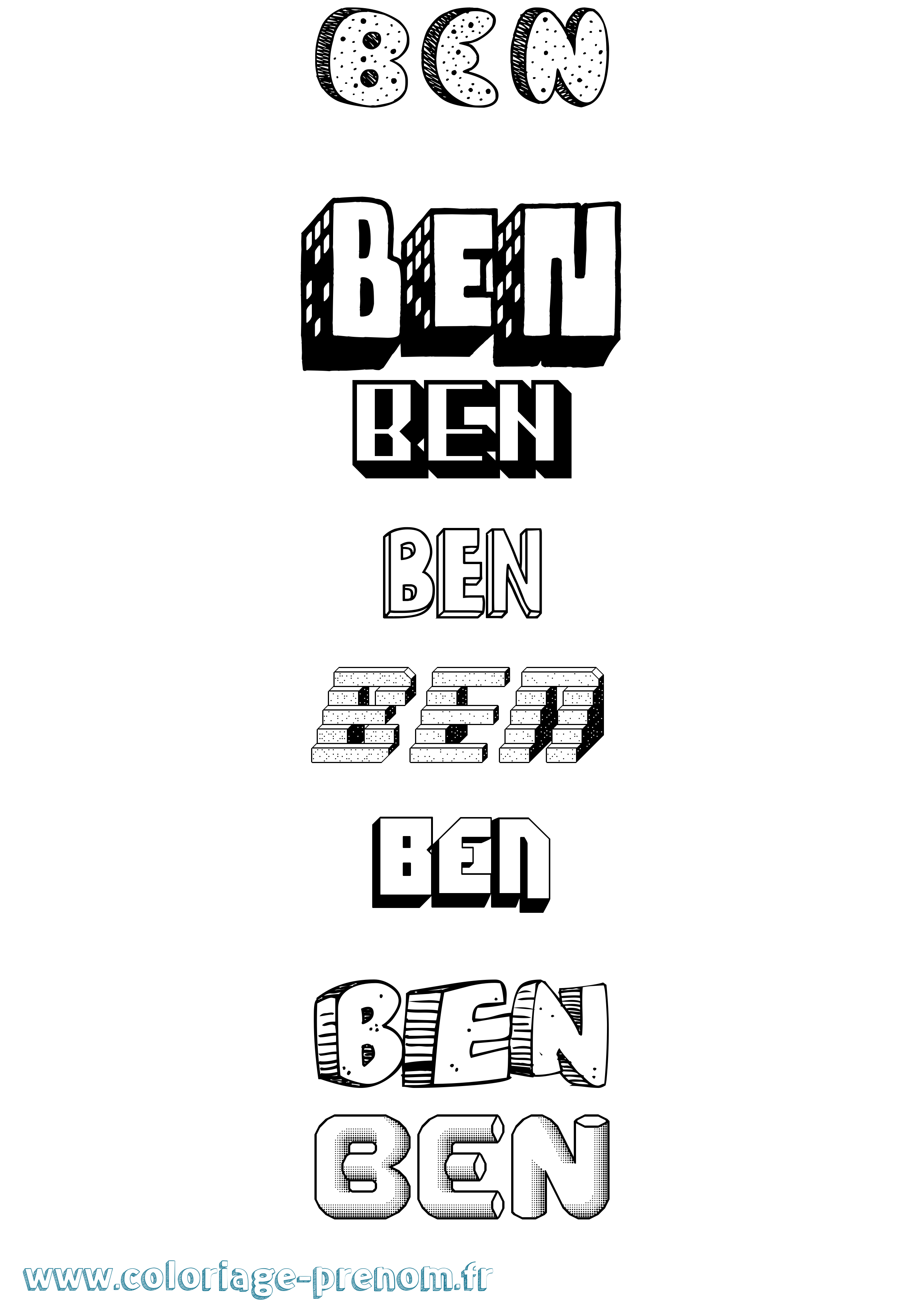 Coloriage Ben Effet 3D Coloriage prénom Ben Effet 3D