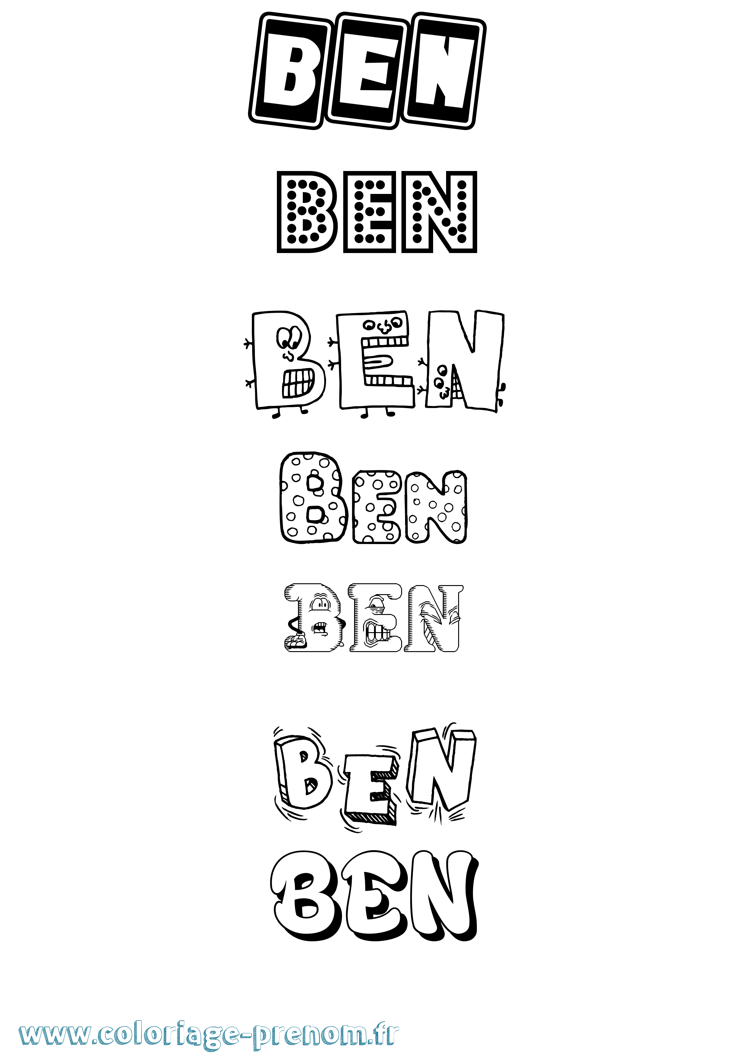 Coloriage prénom Ben Fun
