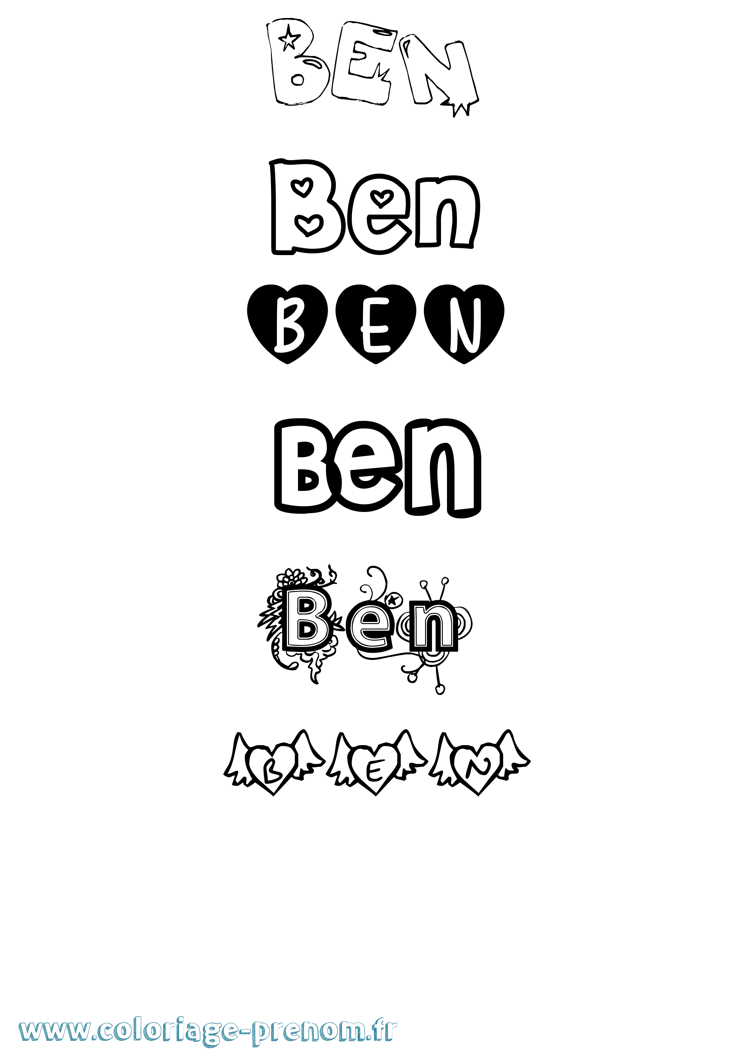 Coloriage prénom Ben Girly