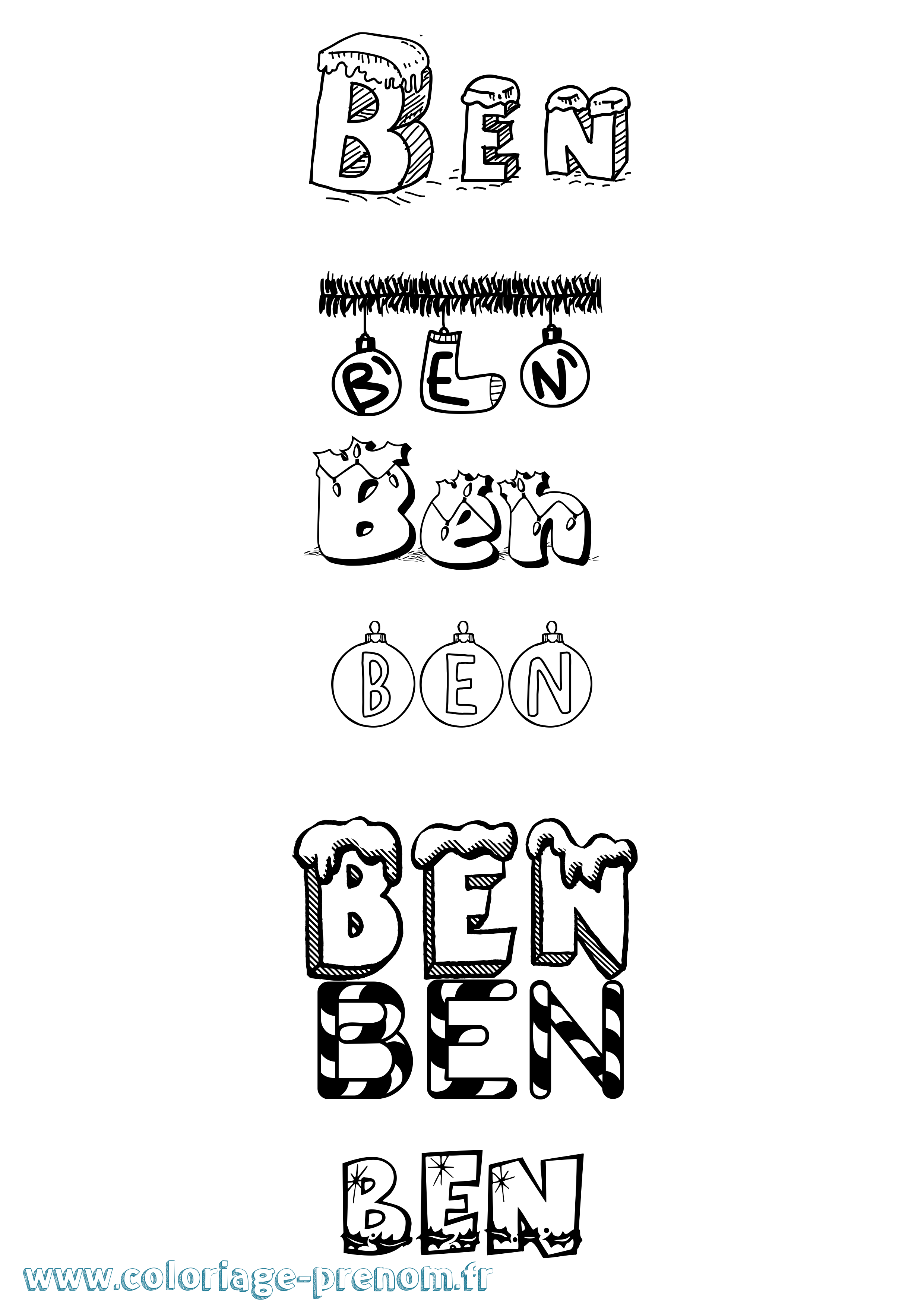 Coloriage Ben Noël Coloriage prénom Ben Noël