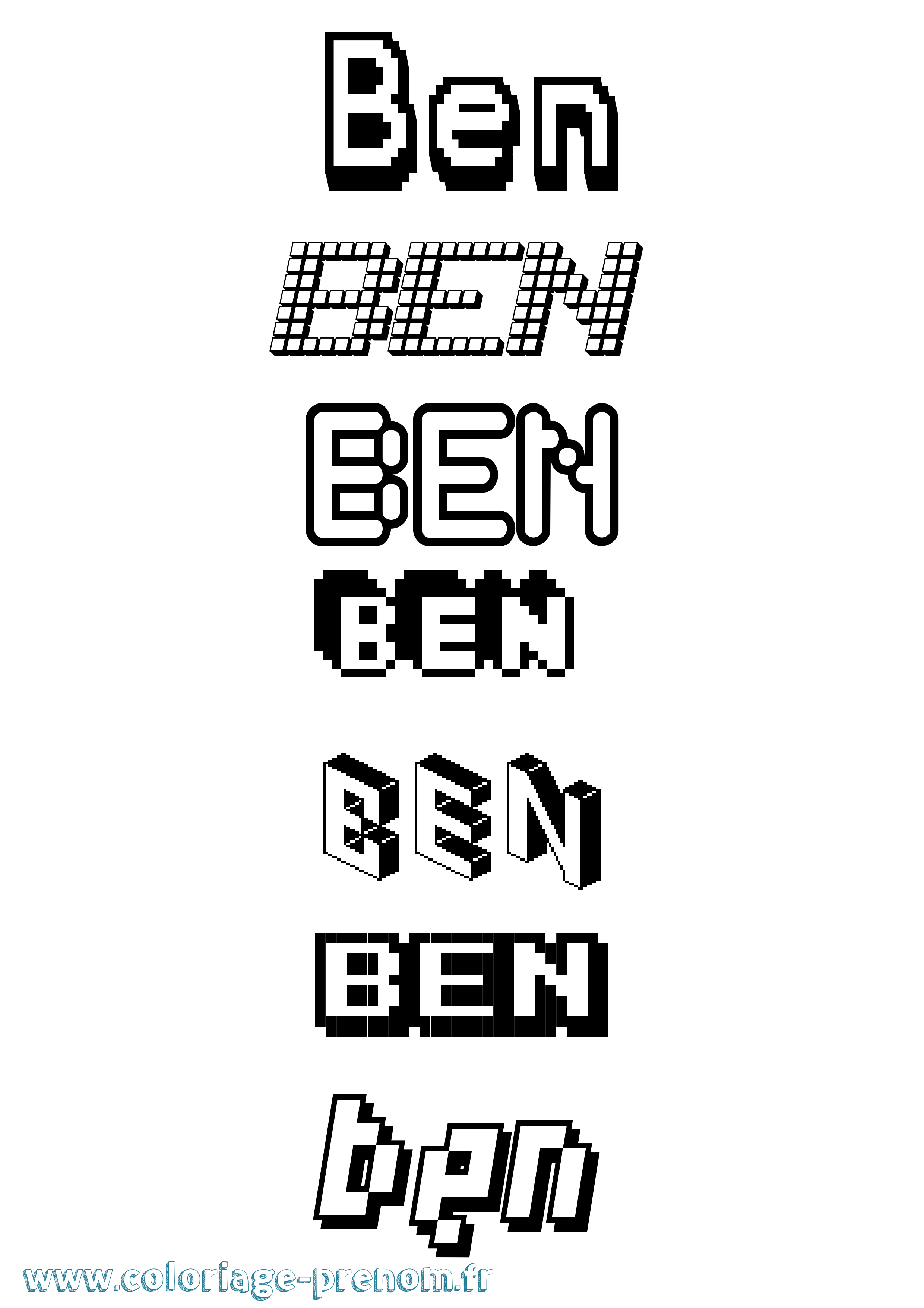 Coloriage prénom Ben Pixel