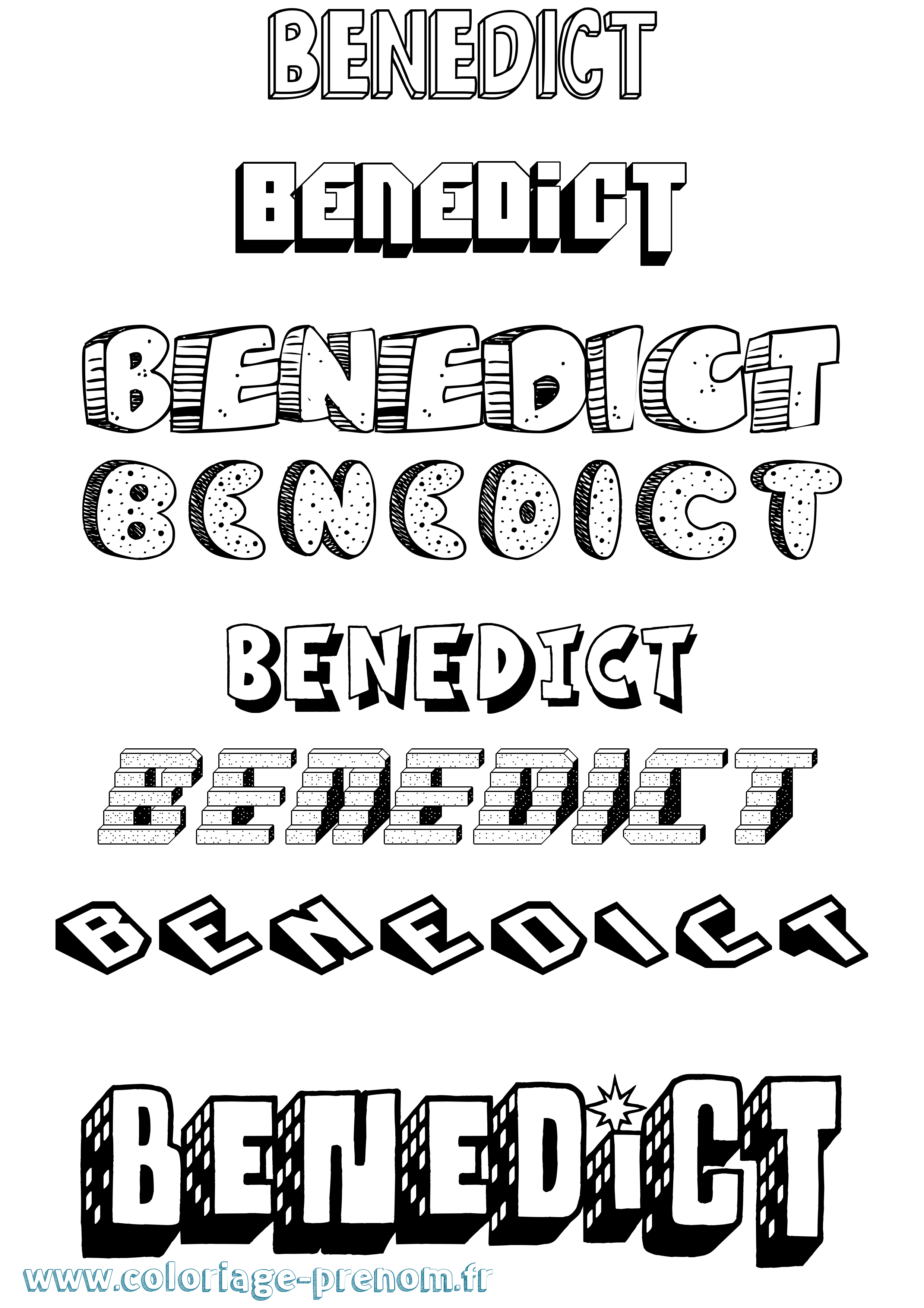 Coloriage prénom Benedict Effet 3D