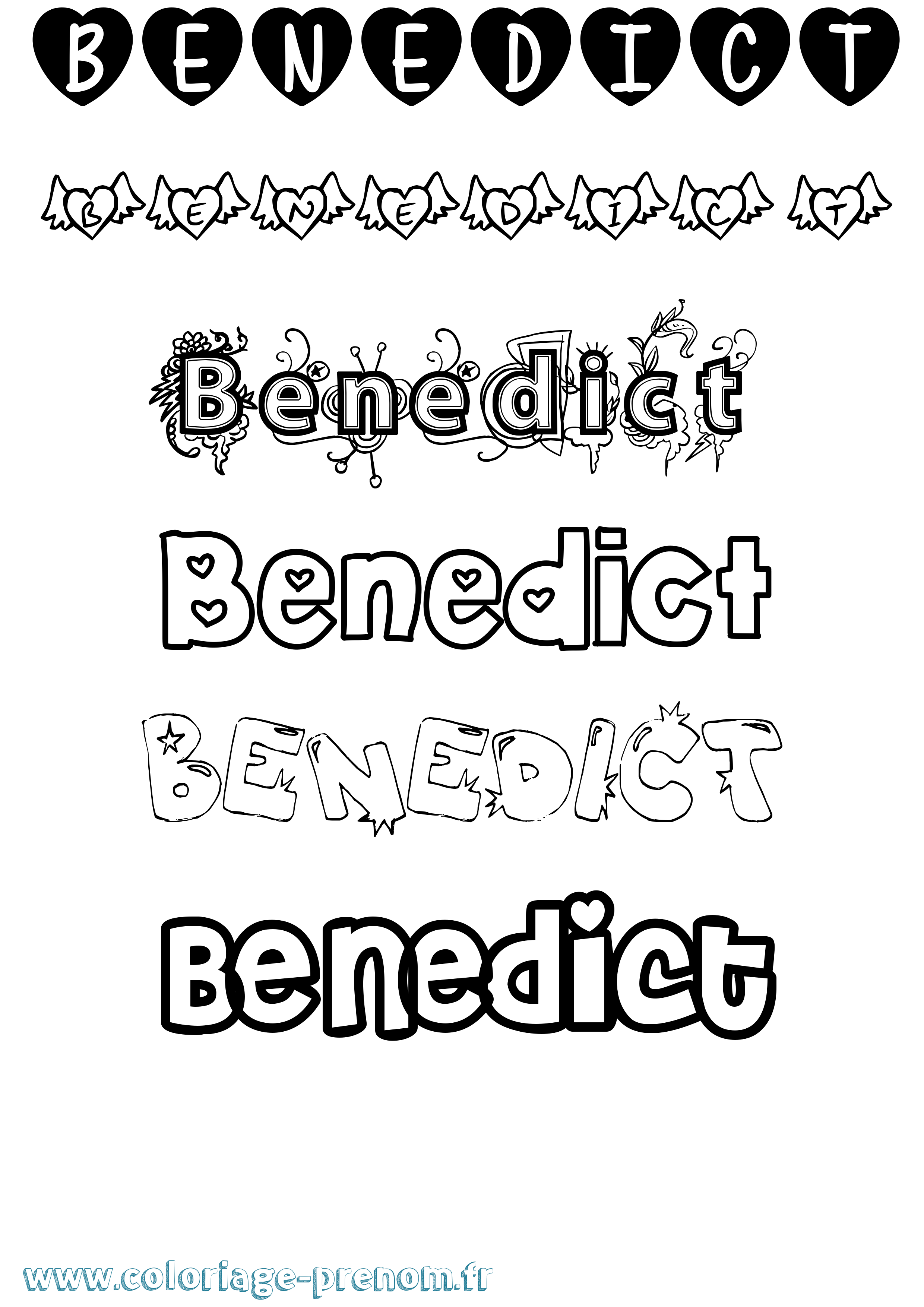 Coloriage prénom Benedict Girly