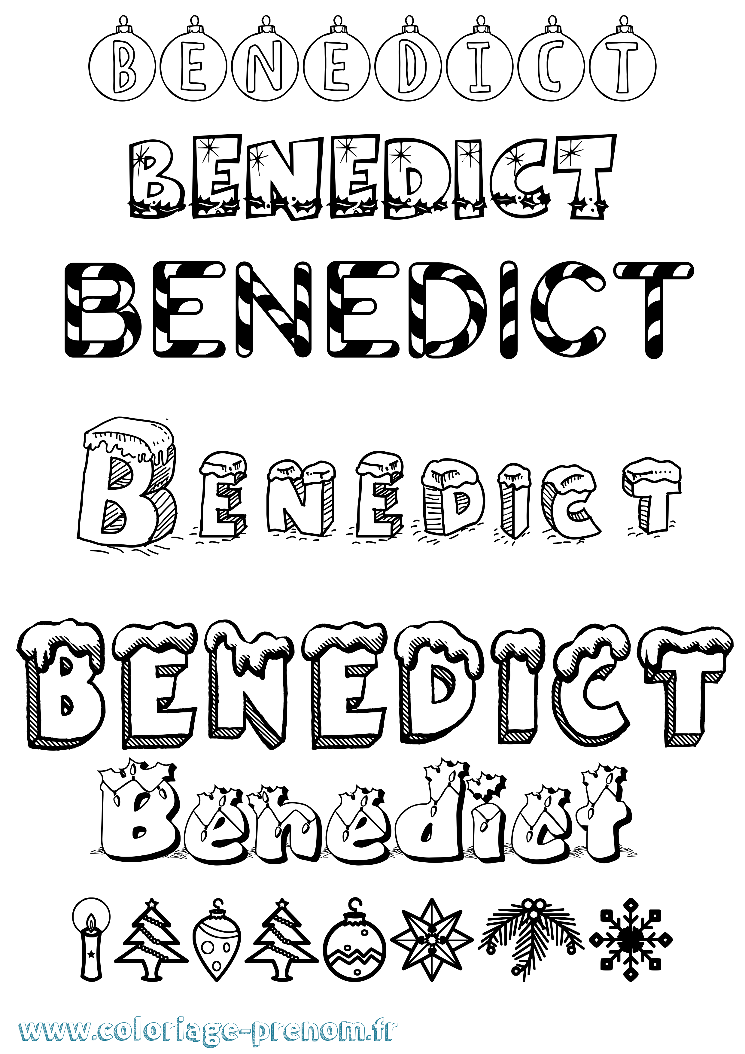 Coloriage prénom Benedict Noël