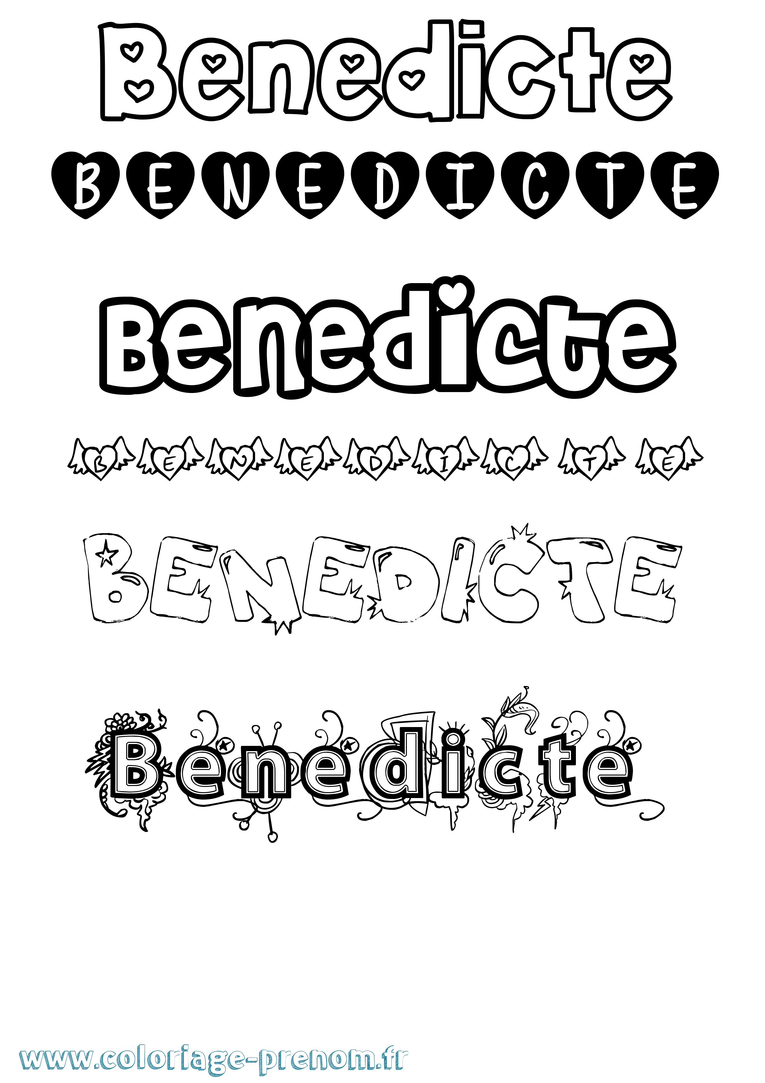 Coloriage prénom Benedicte Girly