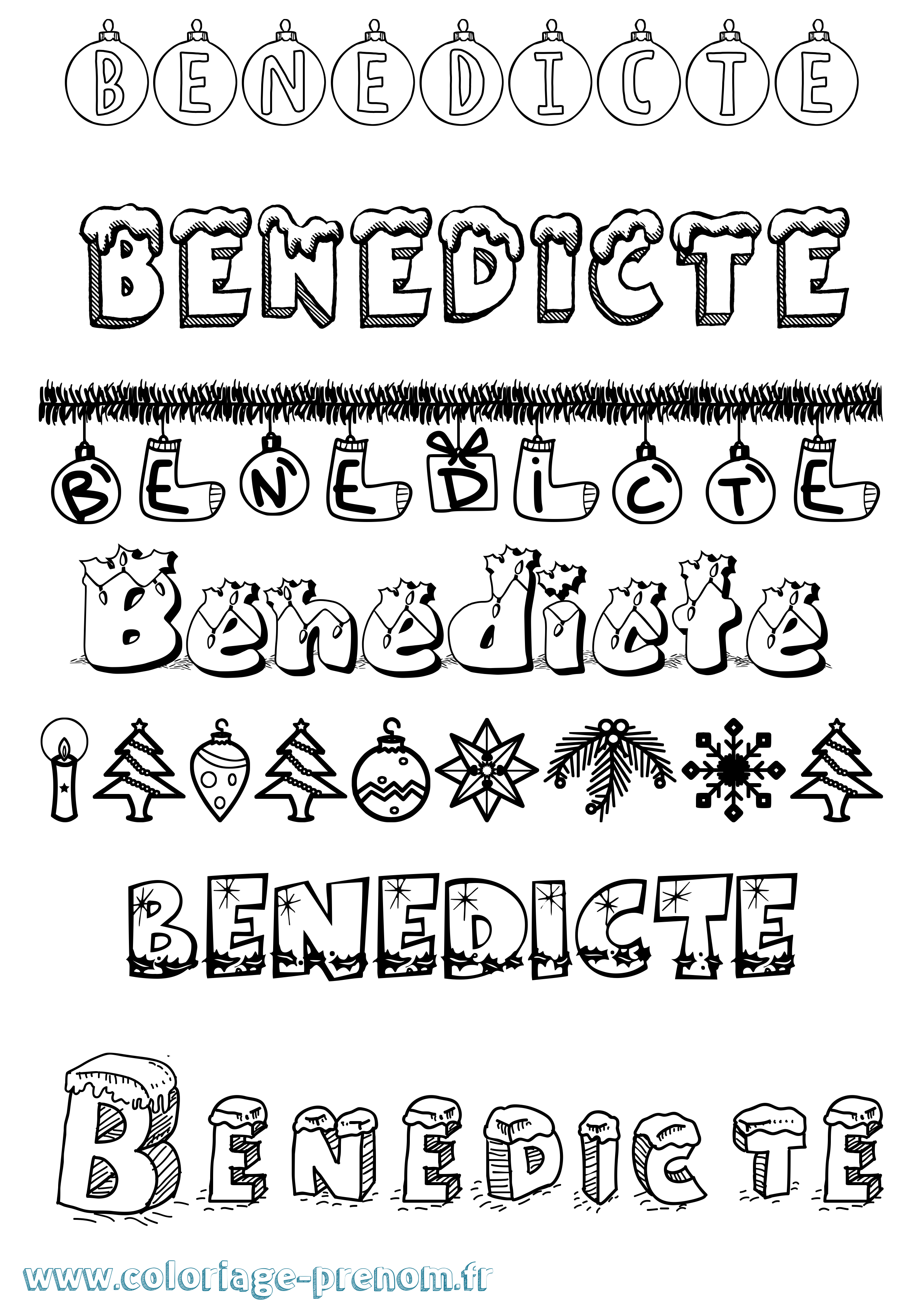 Coloriage prénom Benedicte Noël
