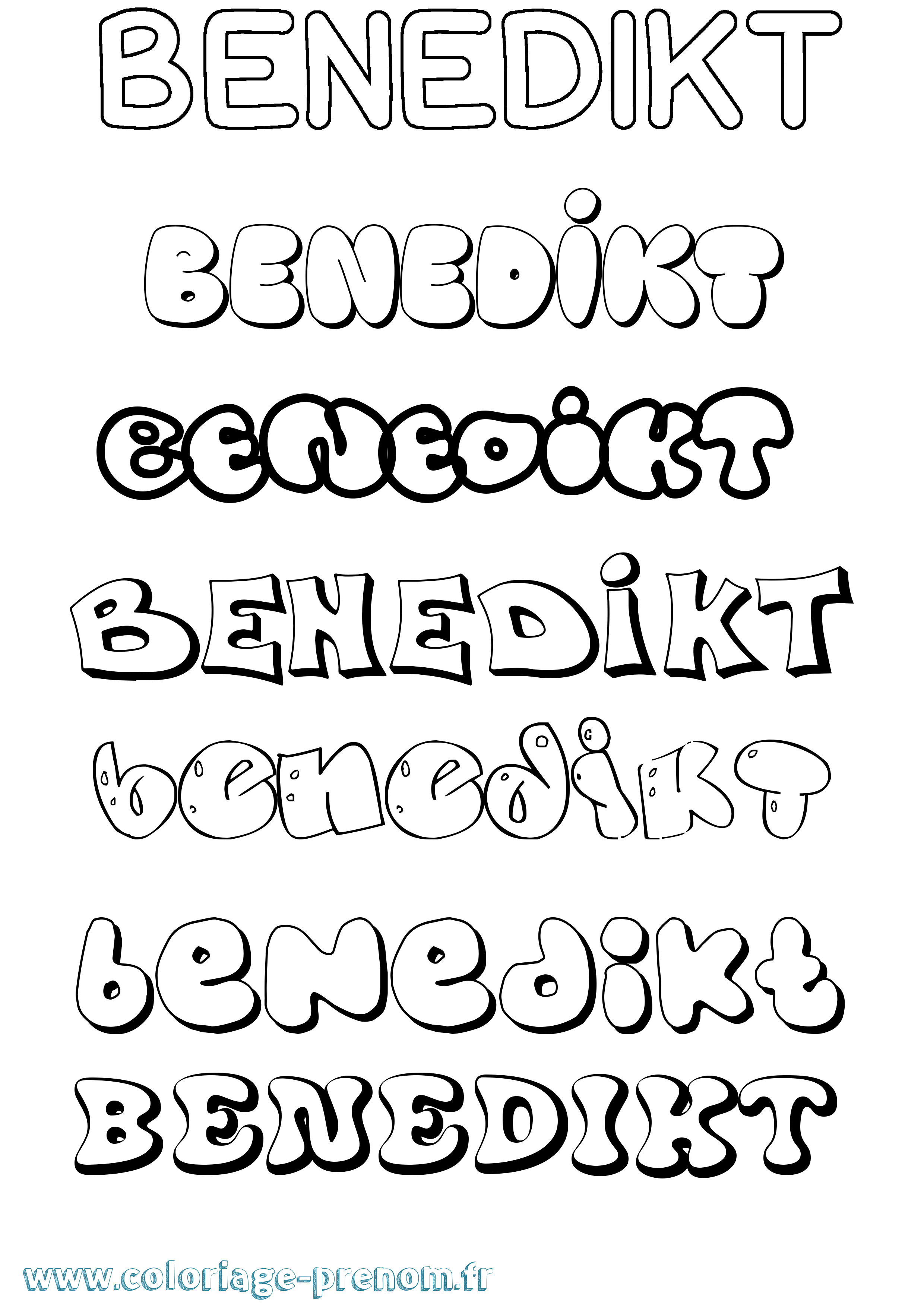 Coloriage prénom Benedikt Bubble