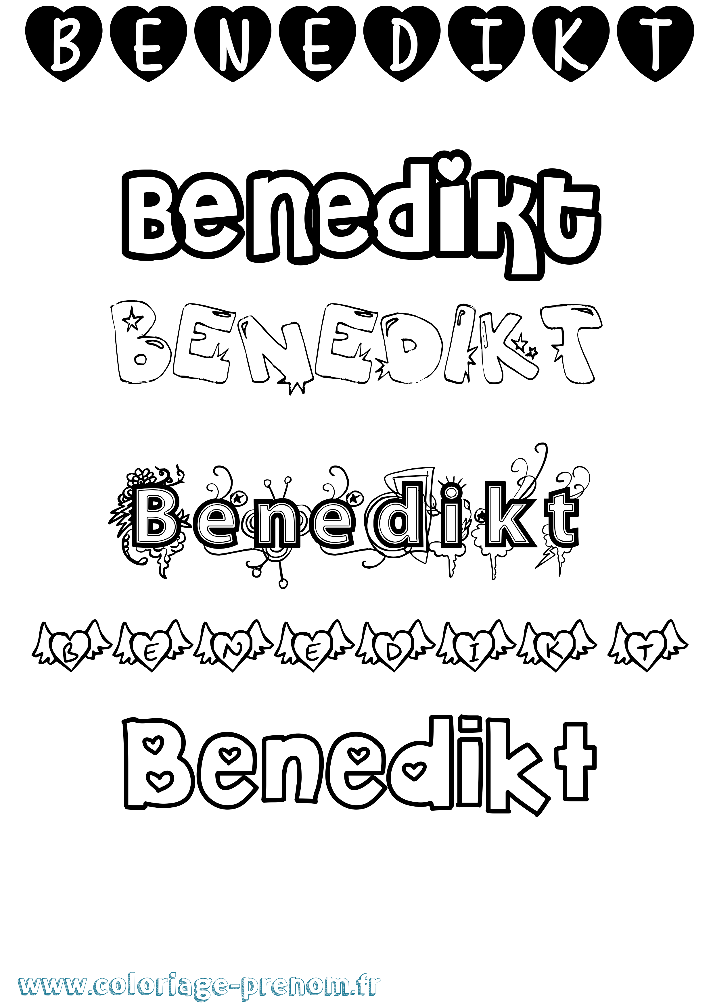Coloriage prénom Benedikt Girly