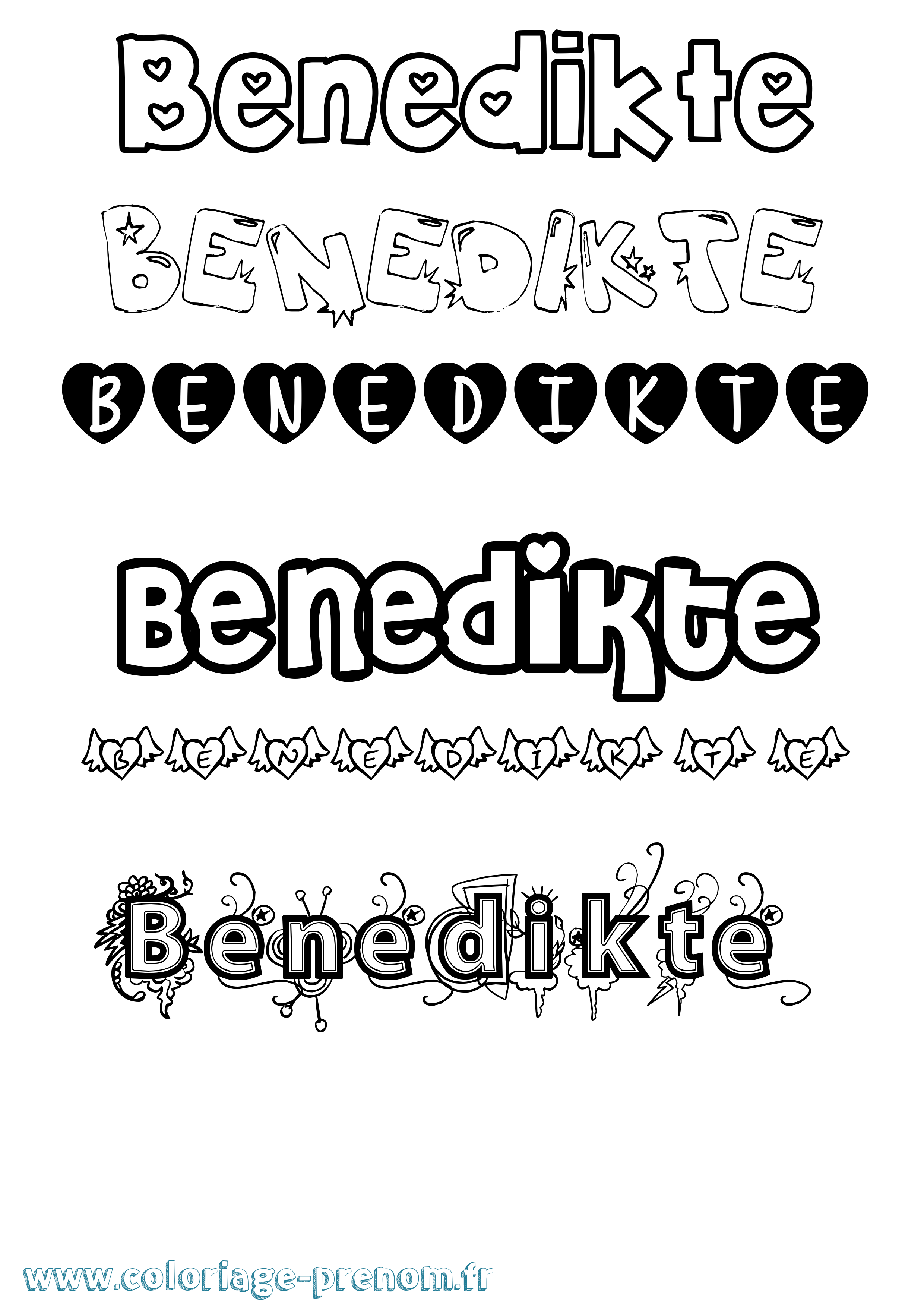 Coloriage prénom Benedikte Girly
