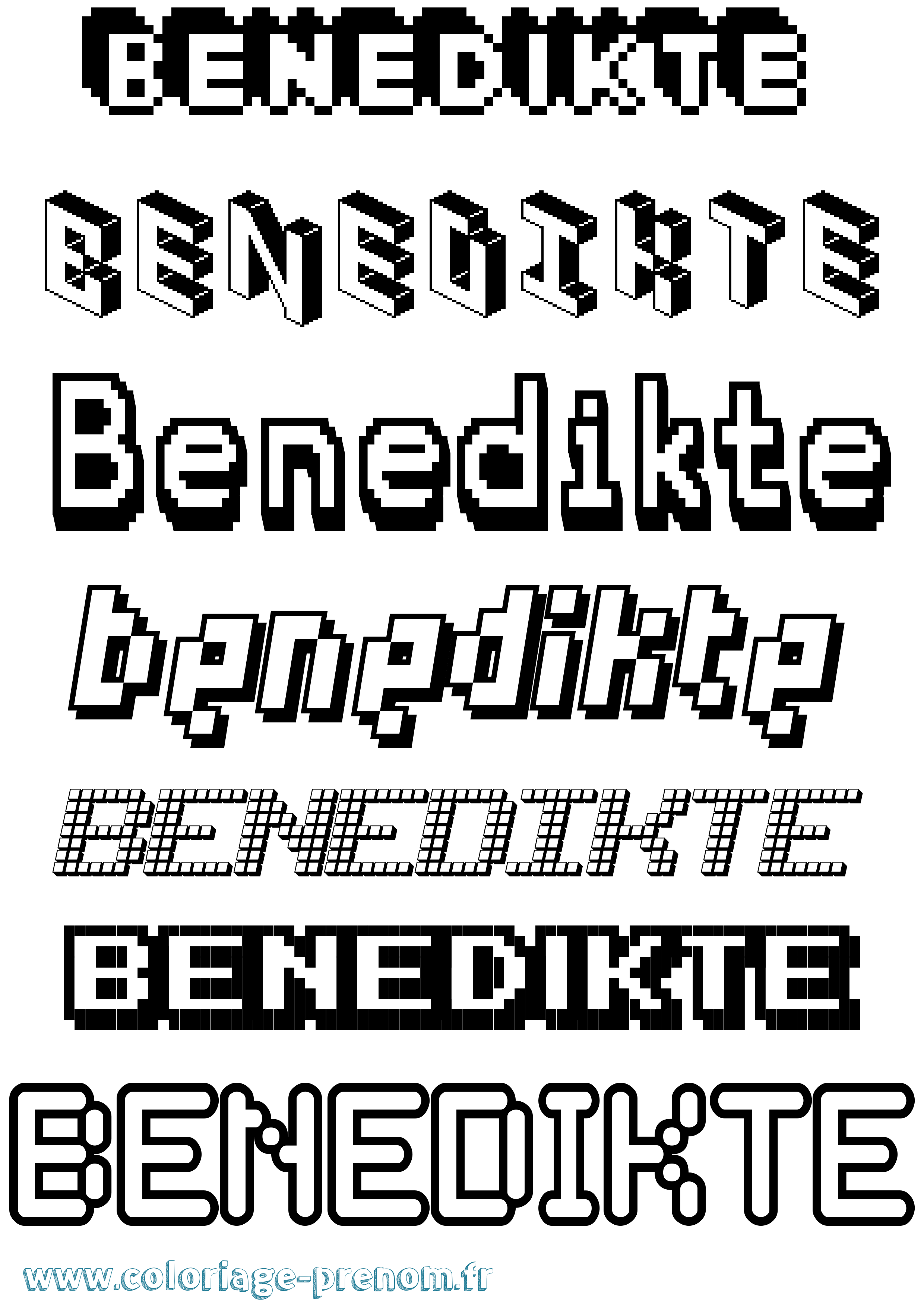 Coloriage prénom Benedikte Pixel