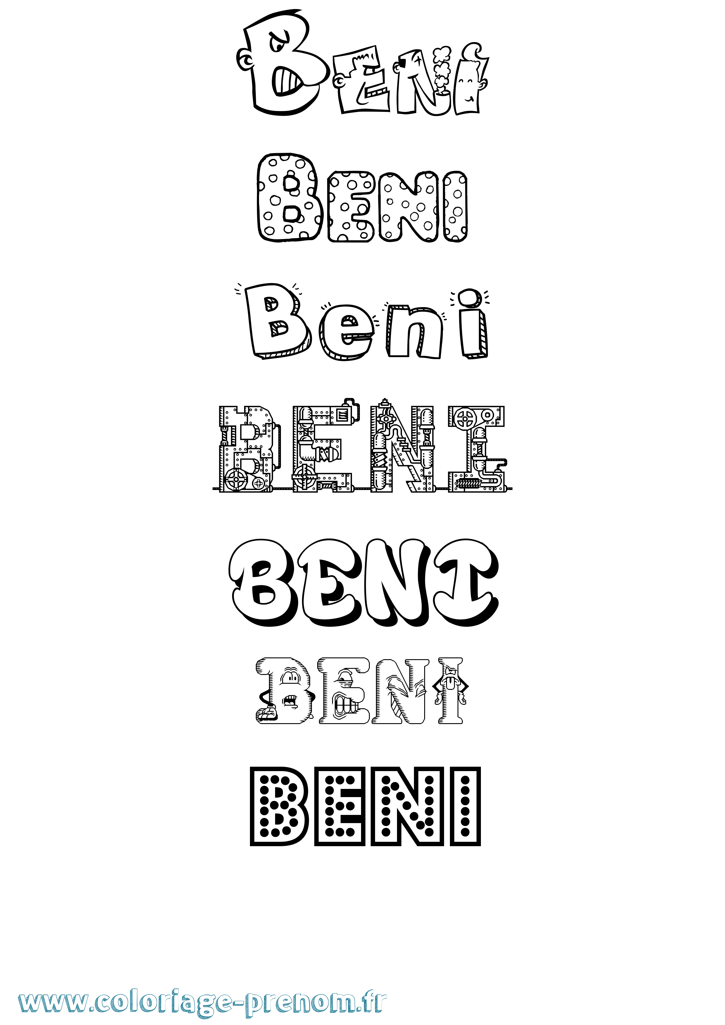 Coloriage prénom Beni Fun