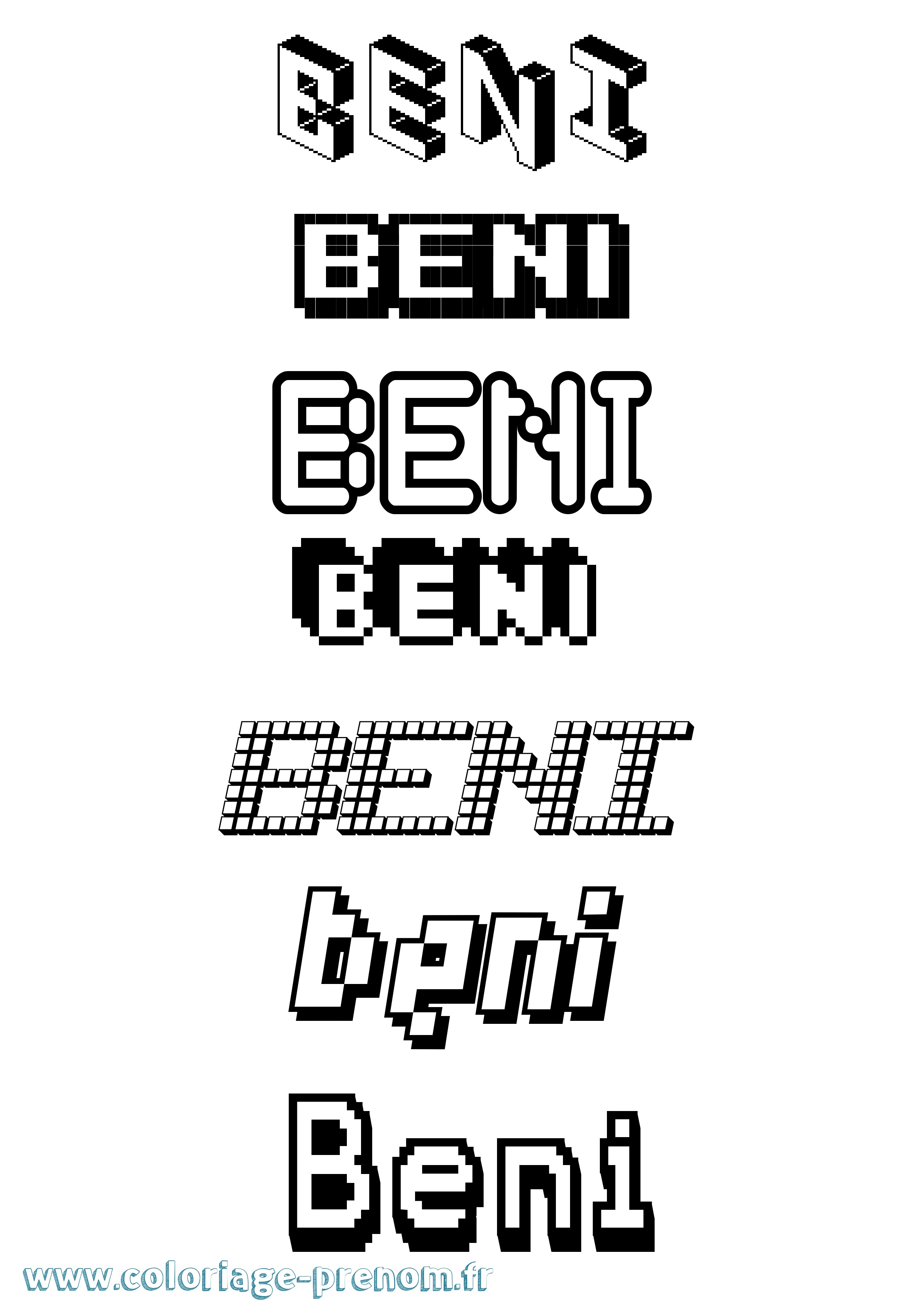 Coloriage prénom Beni Pixel