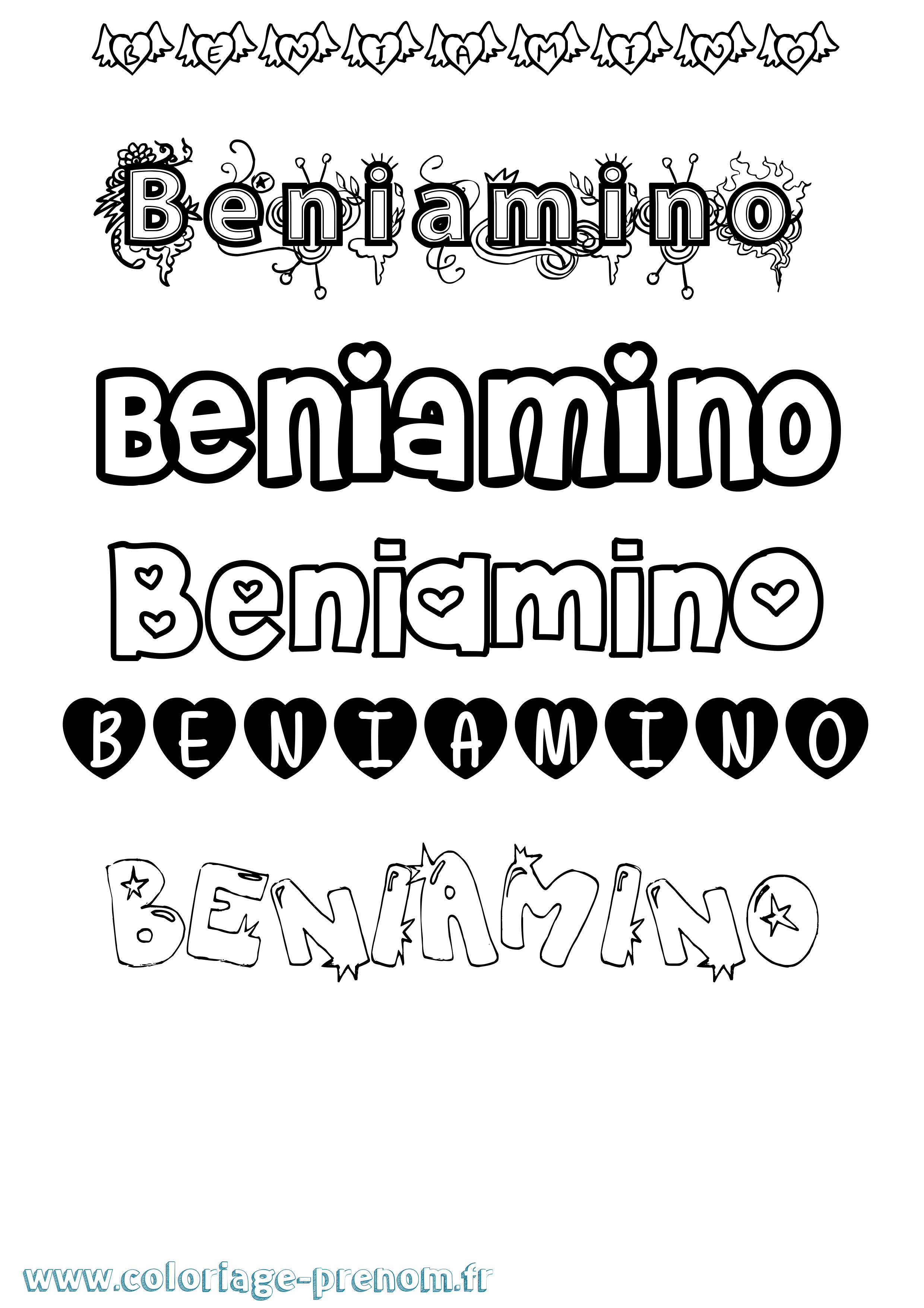 Coloriage Beniamino Girly Coloriage prénom Beniamino Girly