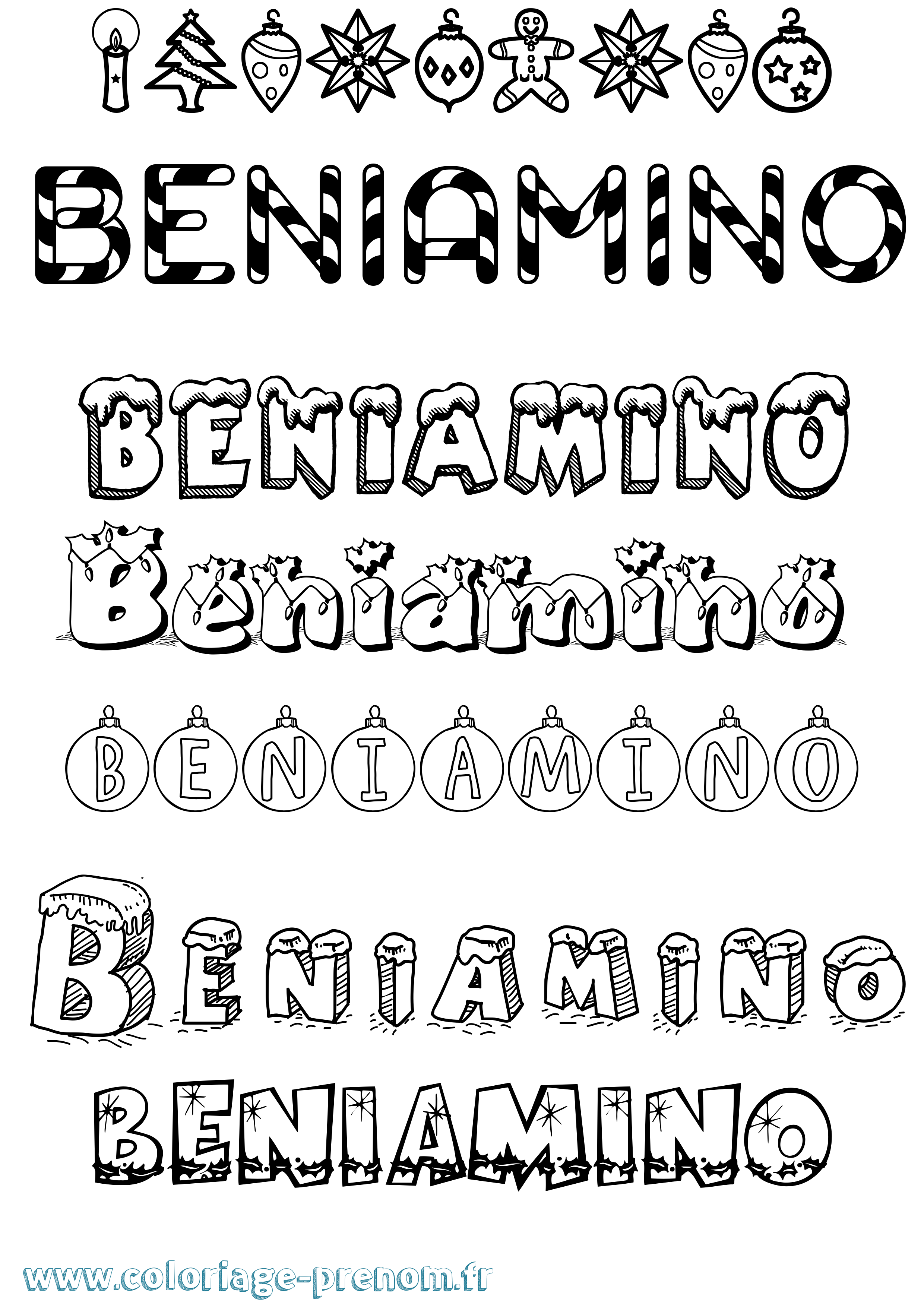 Coloriage Beniamino Noël Coloriage prénom Beniamino Noël