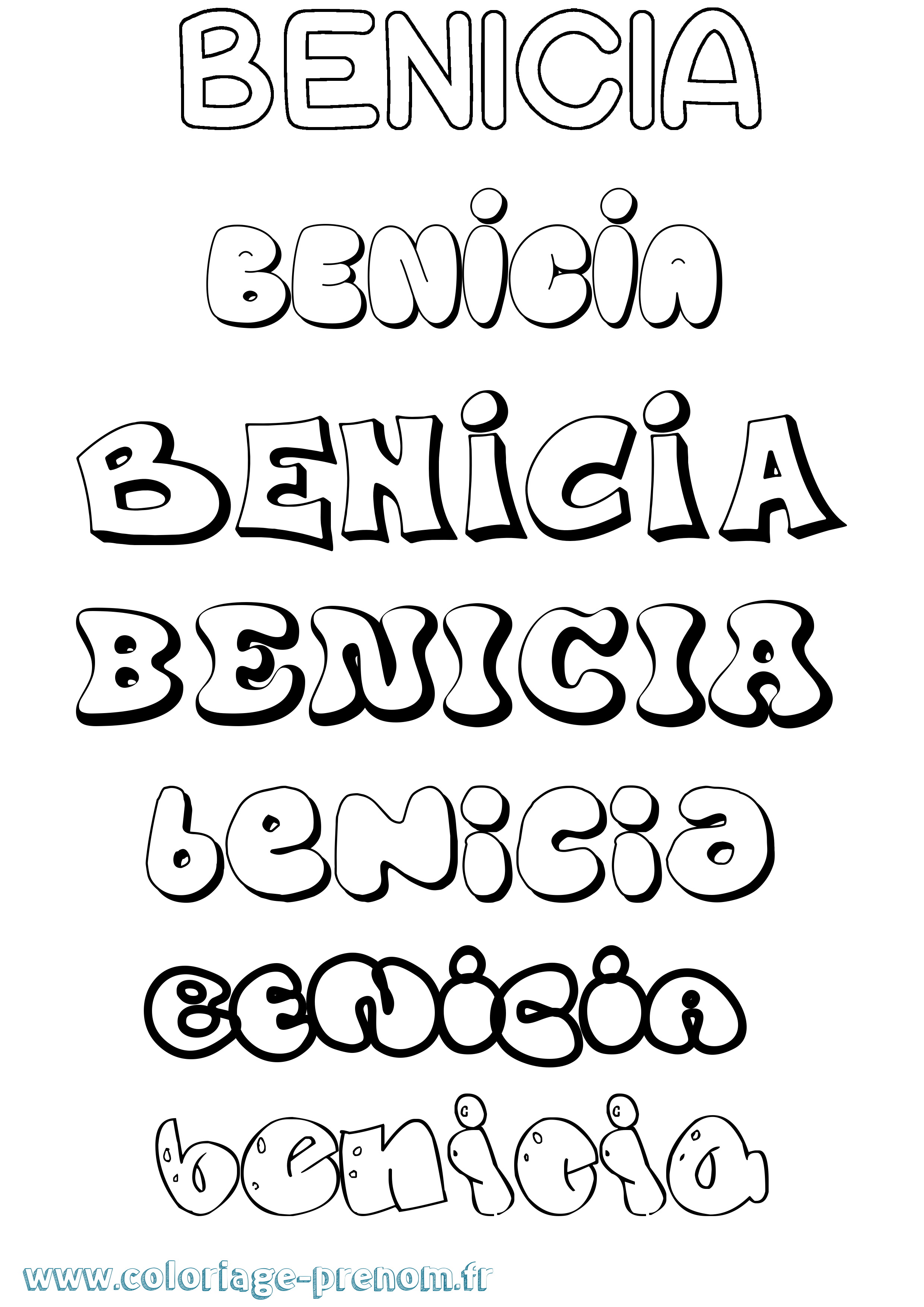 Coloriage prénom Benicia Bubble