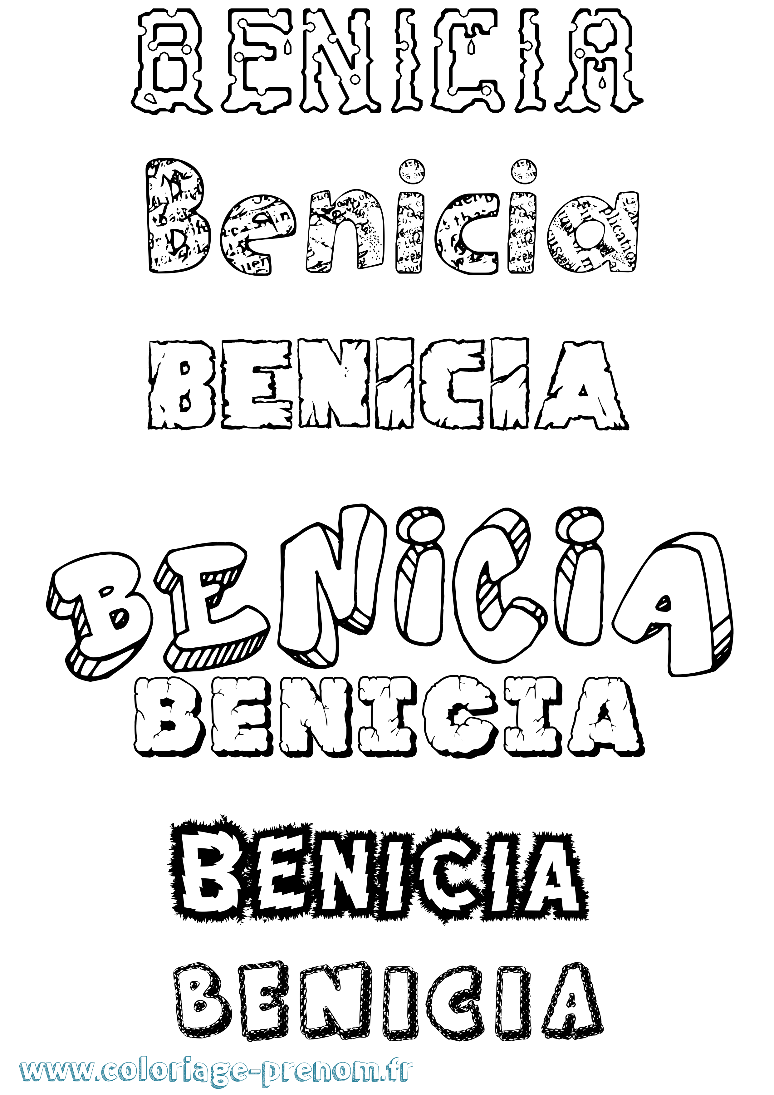 Coloriage prénom Benicia Destructuré