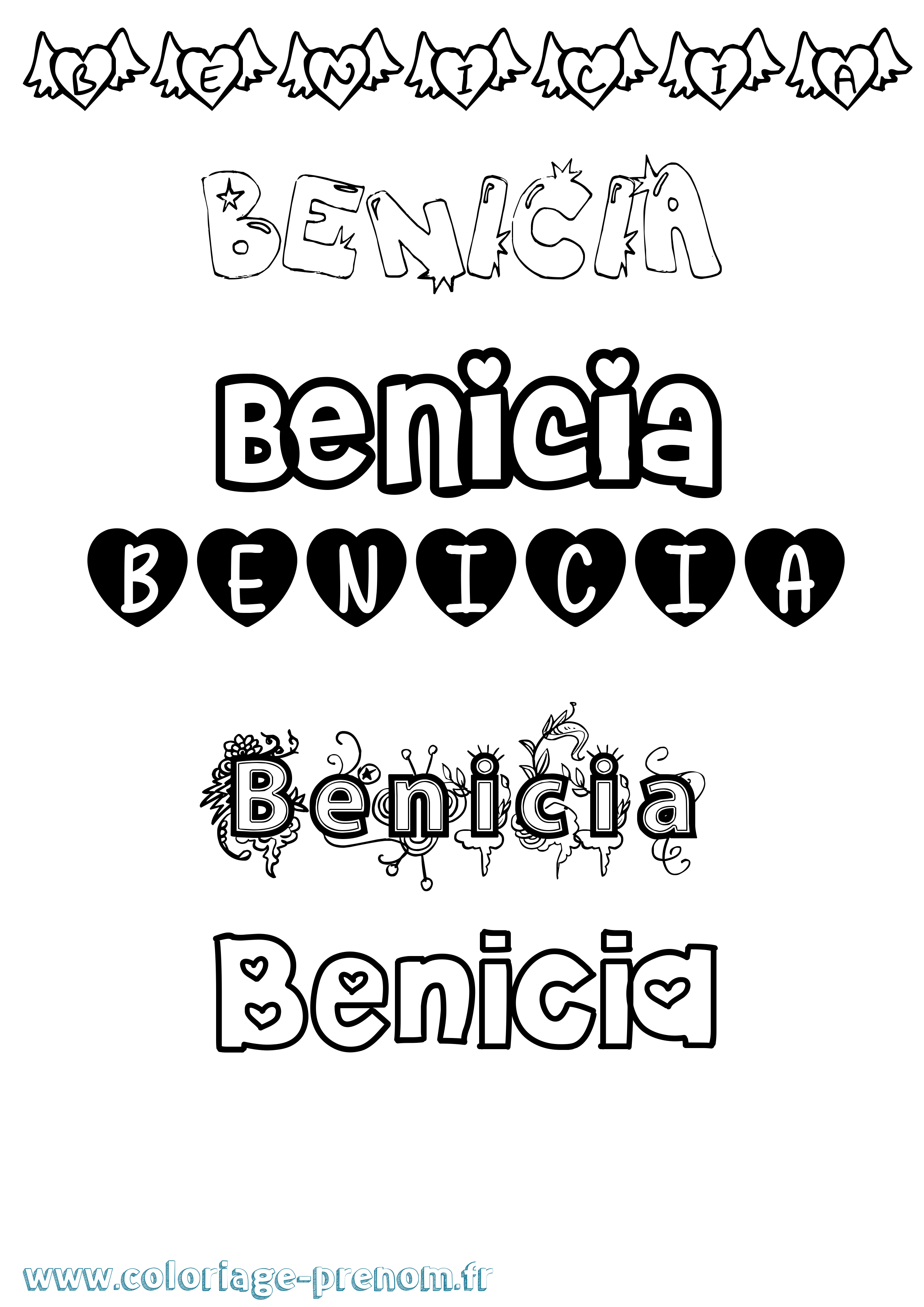 Coloriage prénom Benicia Girly