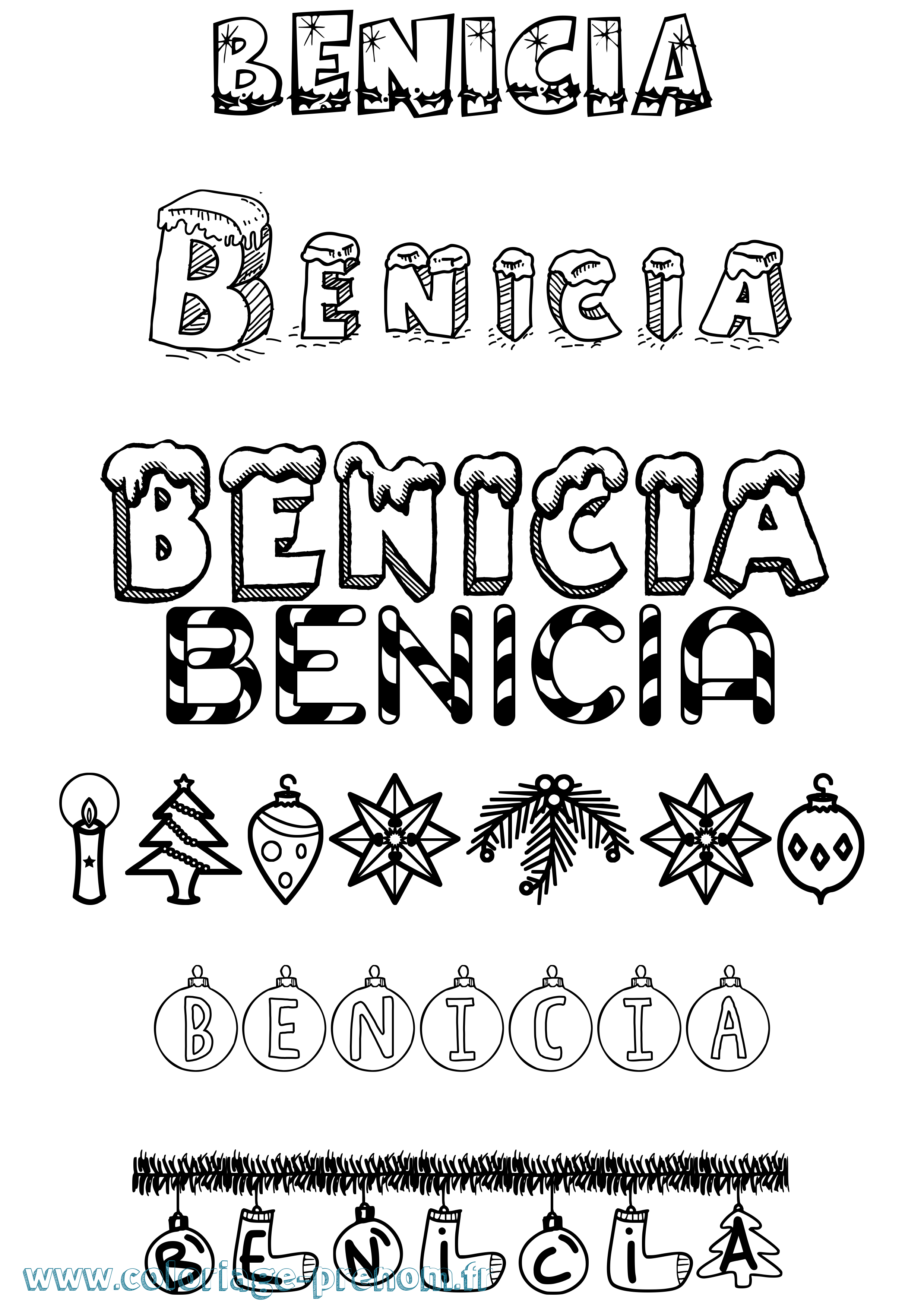 Coloriage prénom Benicia Noël