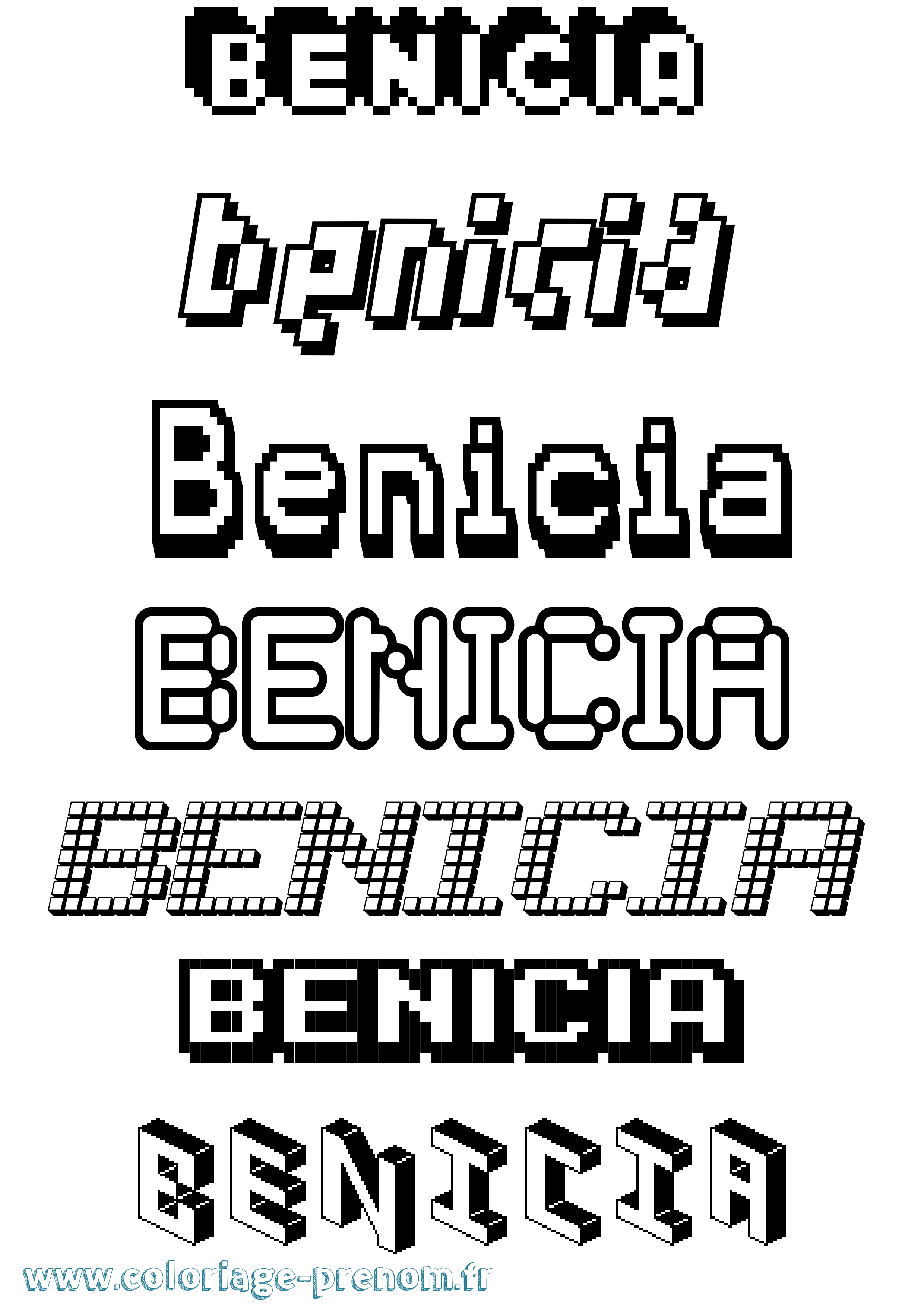 Coloriage prénom Benicia Pixel