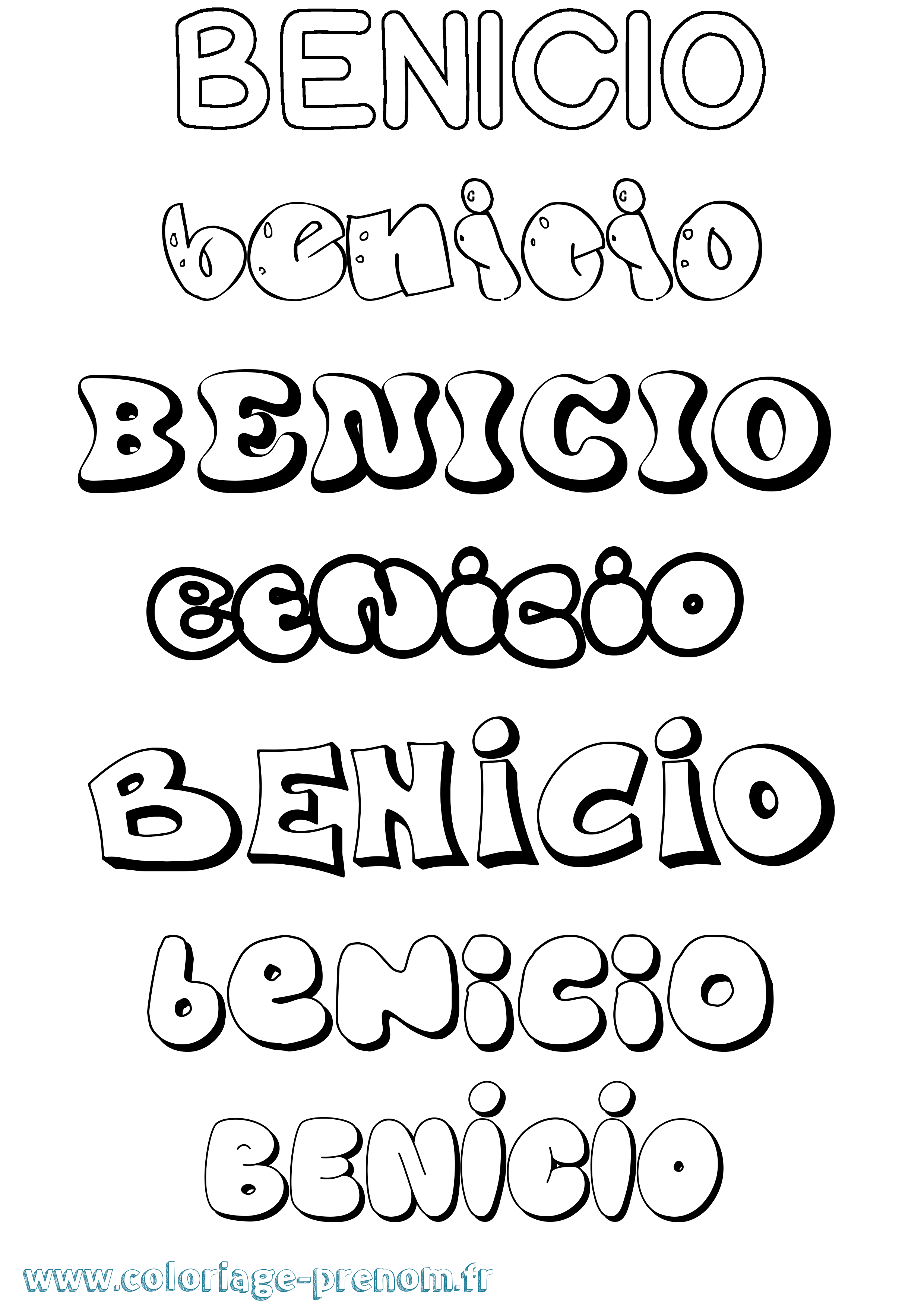 Coloriage prénom Benicio Bubble
