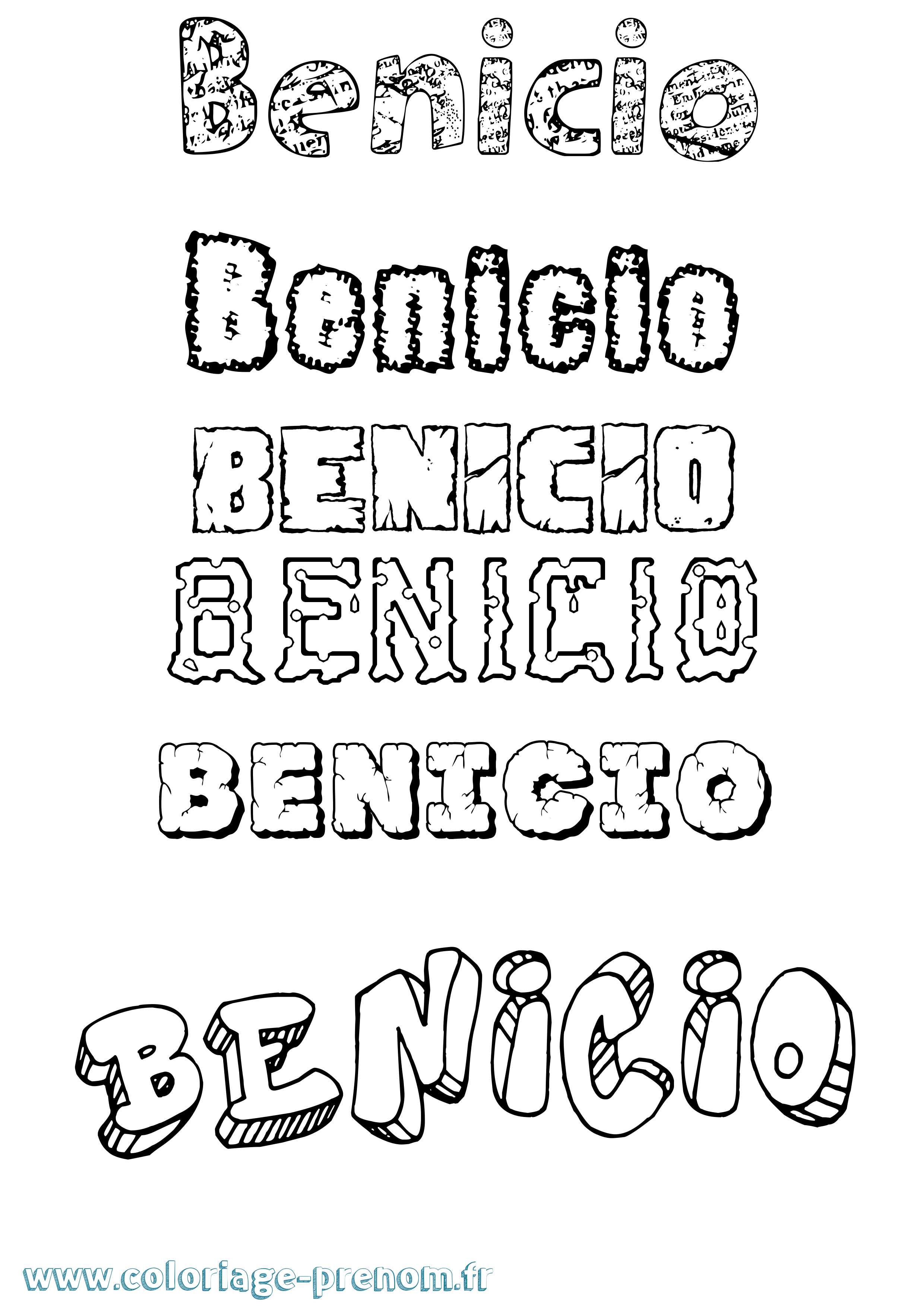 Coloriage prénom Benicio Destructuré