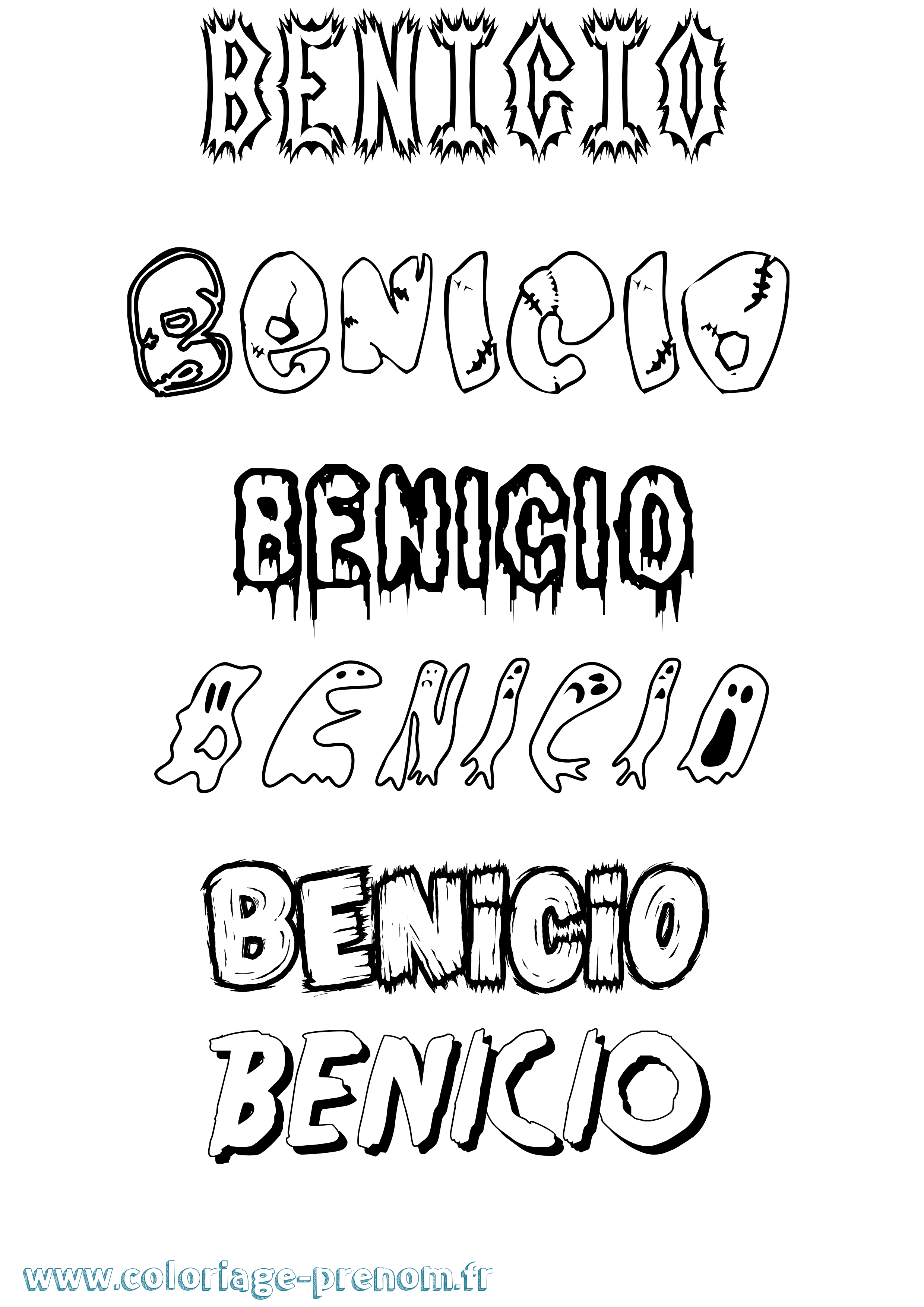 Coloriage prénom Benicio Frisson