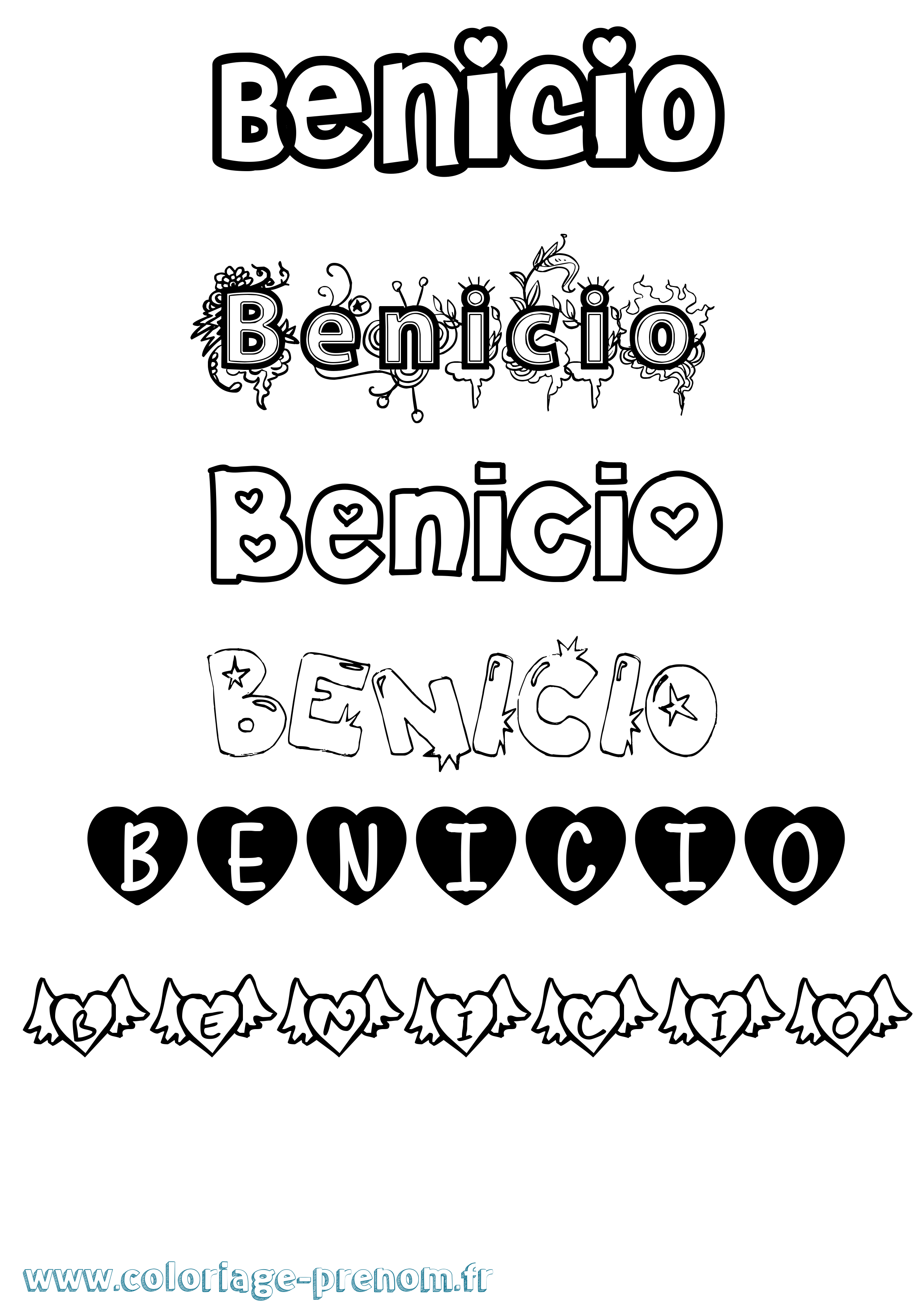 Coloriage prénom Benicio Girly
