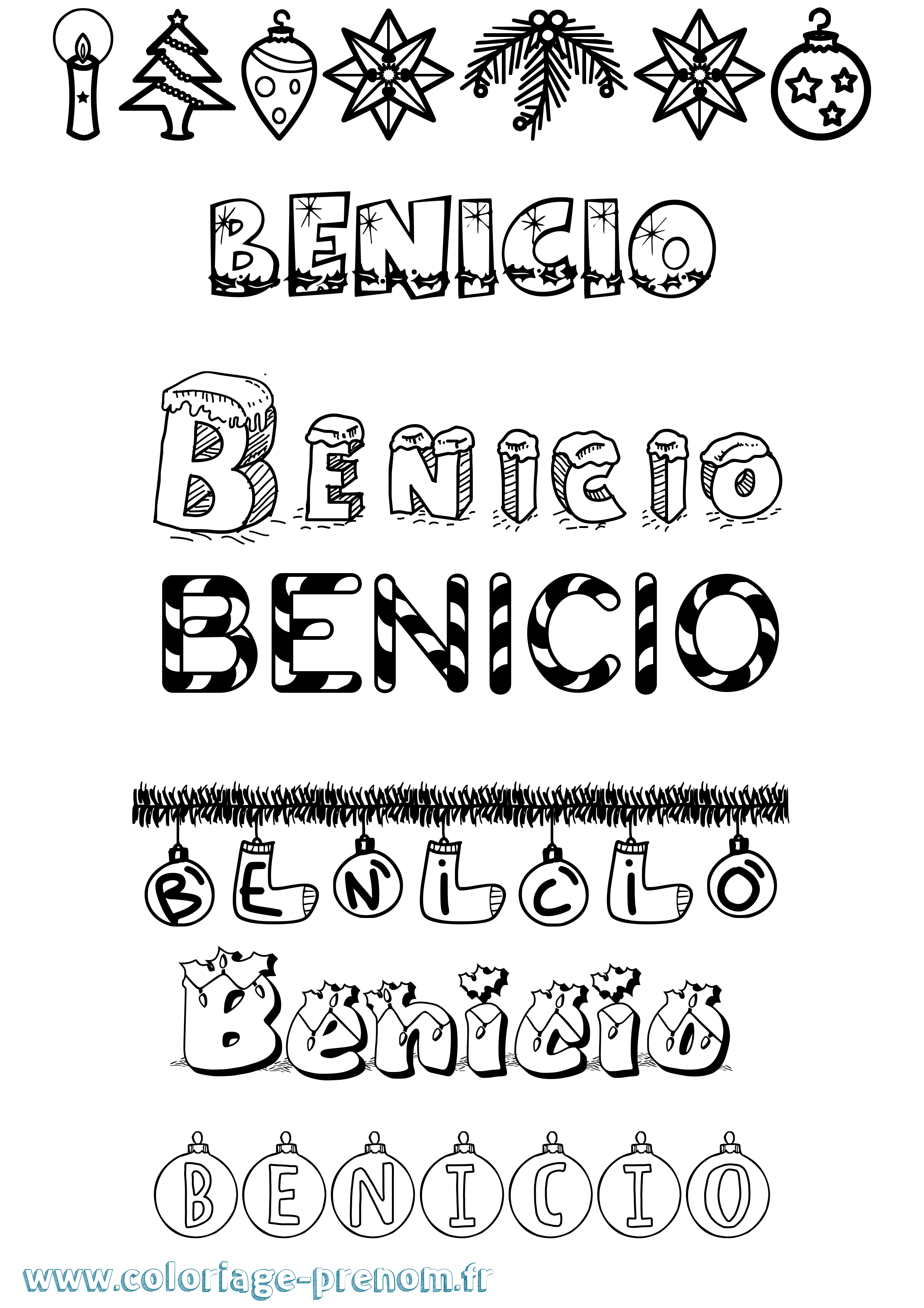 Coloriage prénom Benicio Noël