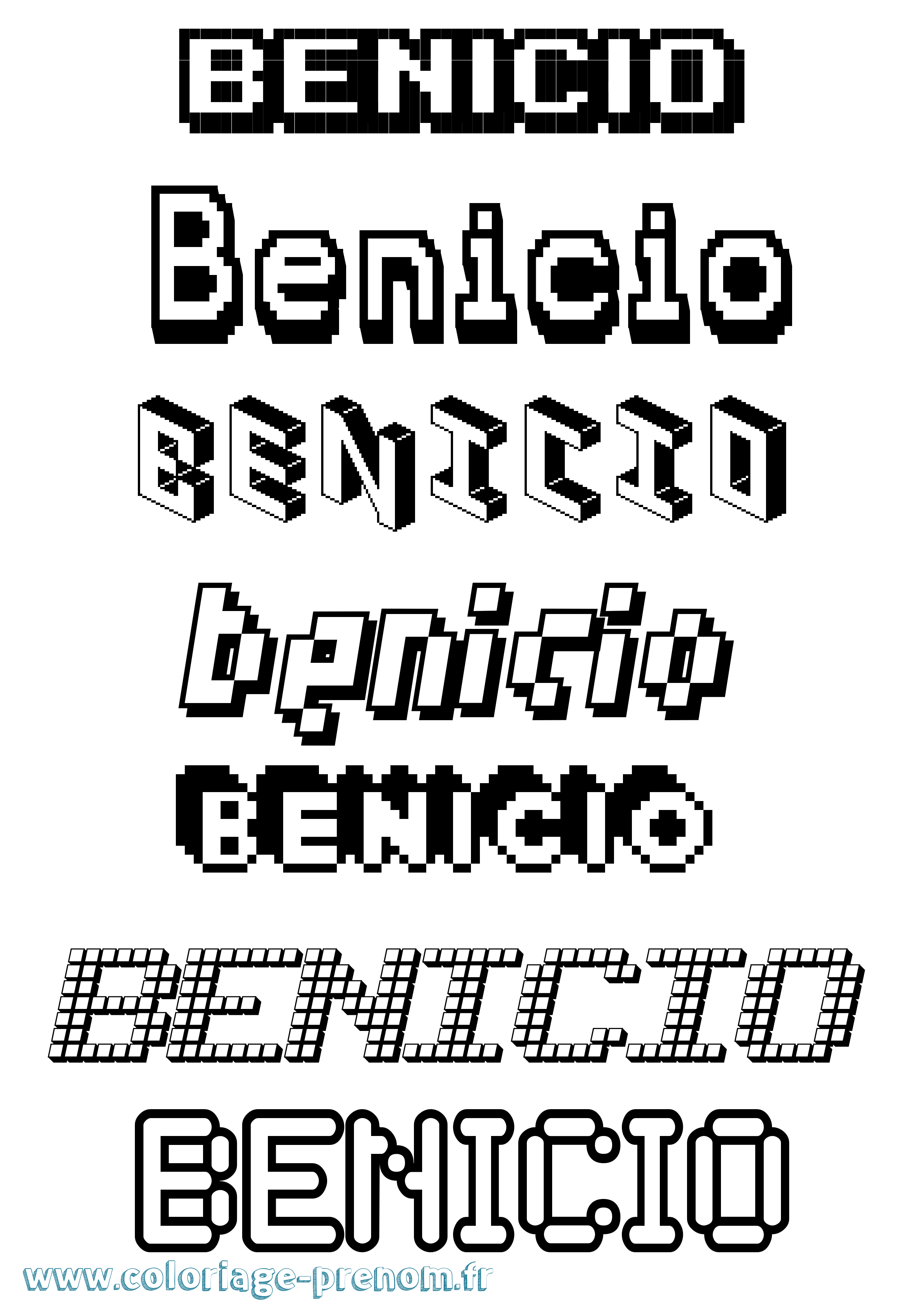Coloriage prénom Benicio Pixel
