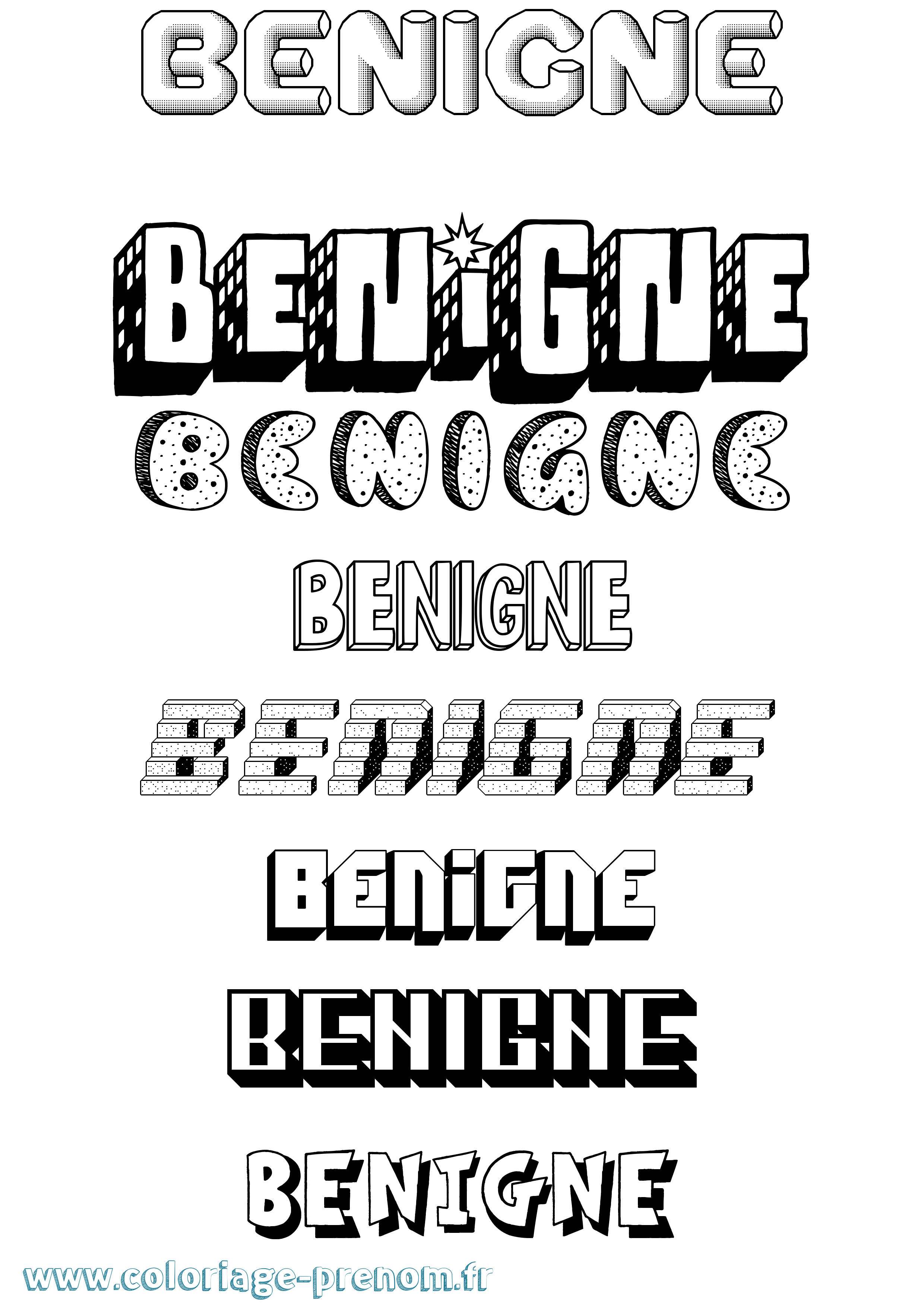 Coloriage Benigne Effet 3D Coloriage prénom Benigne Effet 3D