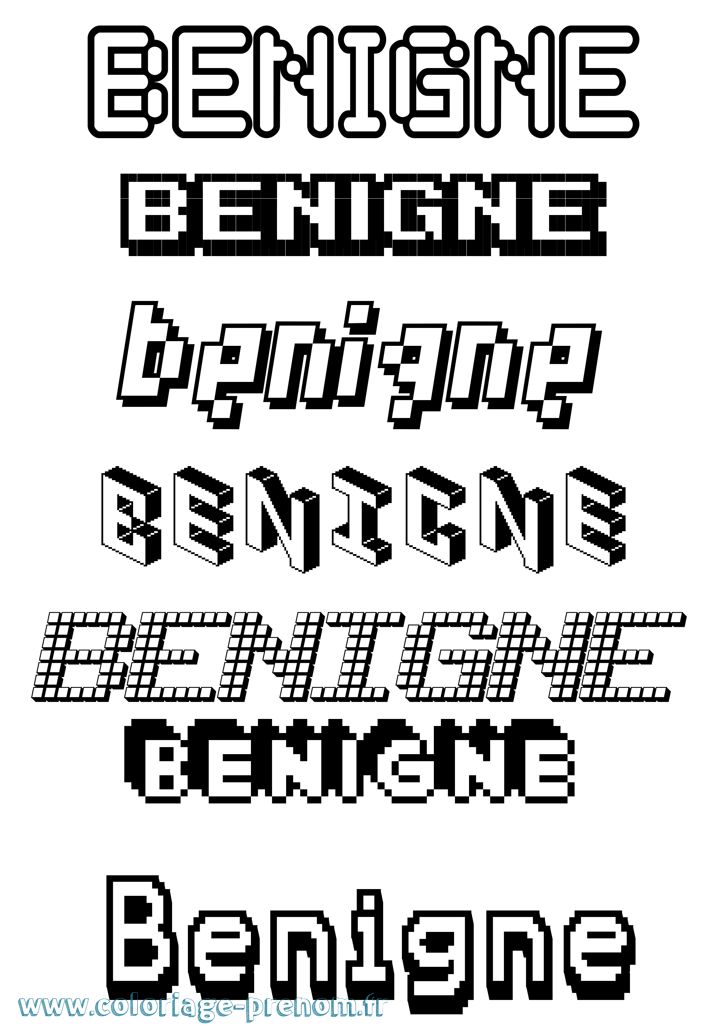 Coloriage Benigne Pixel Coloriage prénom Benigne Pixel